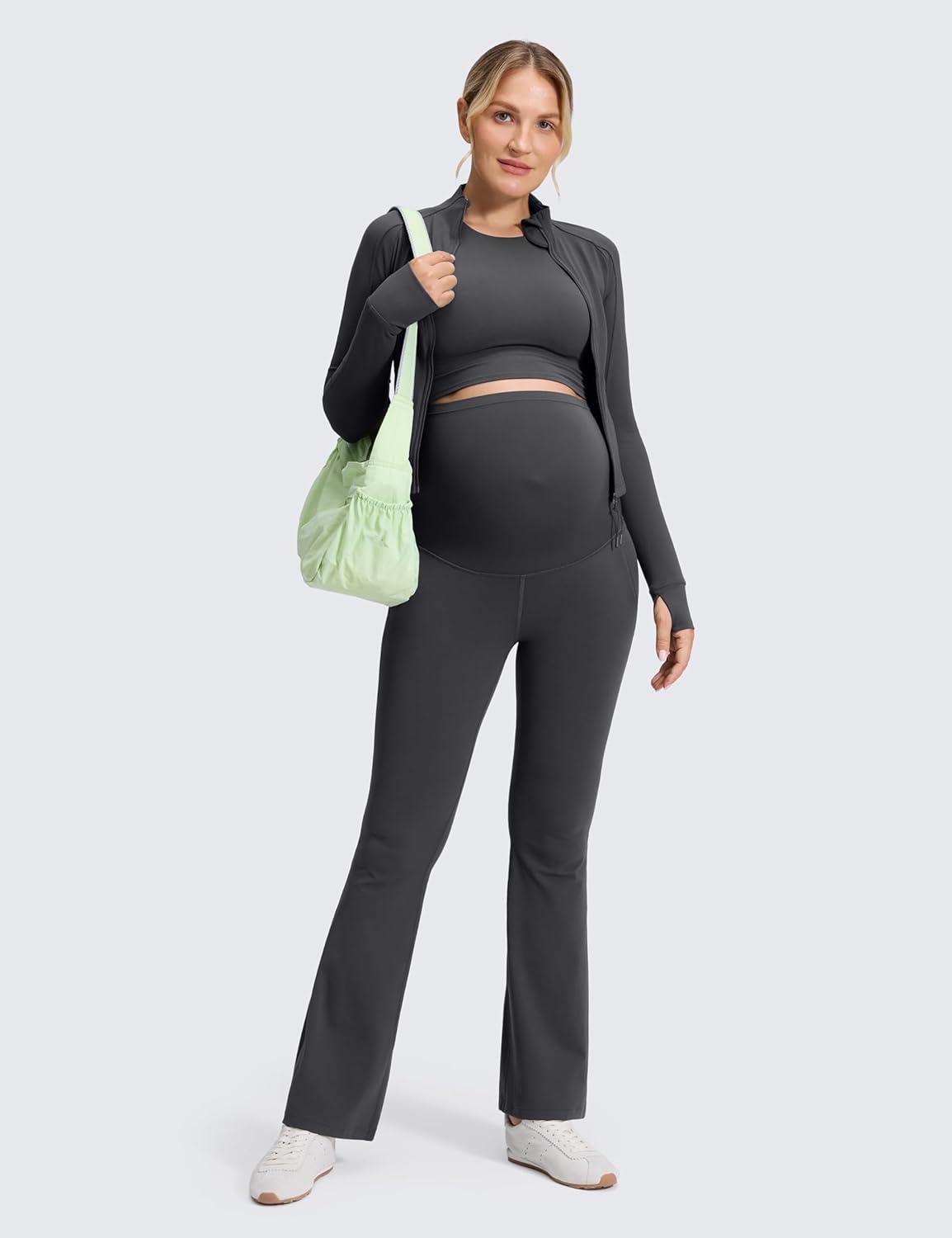 imageCRZ YOGA Butterluxe Maternity Flare Leggings Pockets 31 Workout Yoga Bootcut Pregnancy Womens Pants Over The BellyMysterious Grey
