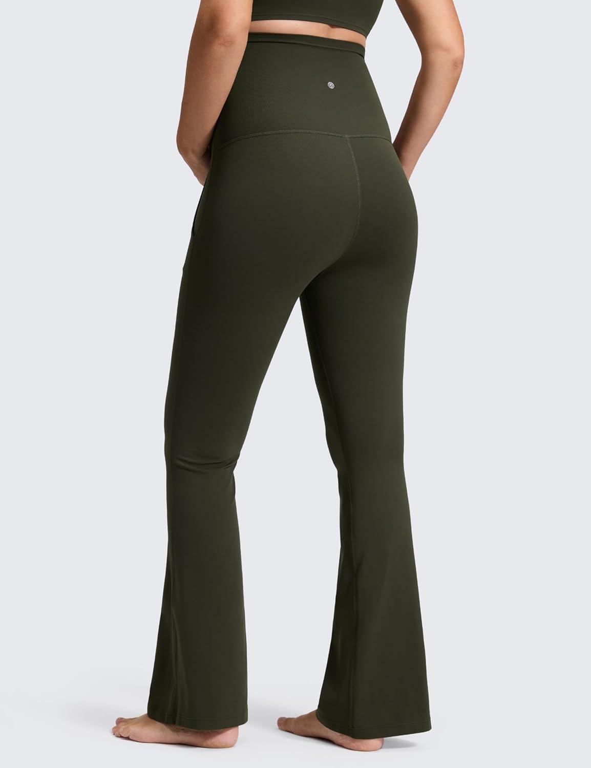 imageCRZ YOGA Butterluxe Maternity Flare Leggings Pockets 31 Workout Yoga Bootcut Pregnancy Womens Pants Over The BellyOlive Green