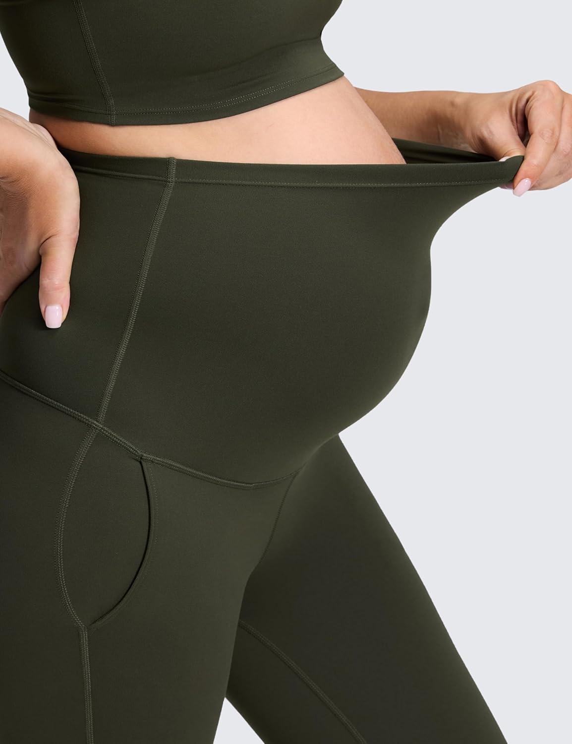 imageCRZ YOGA Butterluxe Maternity Flare Leggings Pockets 31 Workout Yoga Bootcut Pregnancy Womens Pants Over The BellyOlive Green