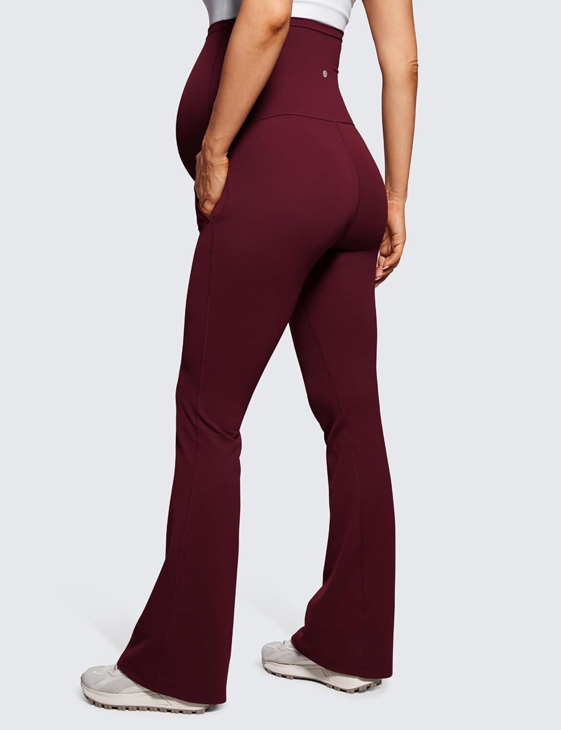 imageCRZ YOGA Butterluxe Maternity Flare Leggings Pockets 31 Workout Yoga Bootcut Pregnancy Womens Pants Over The BellyRed Merlot