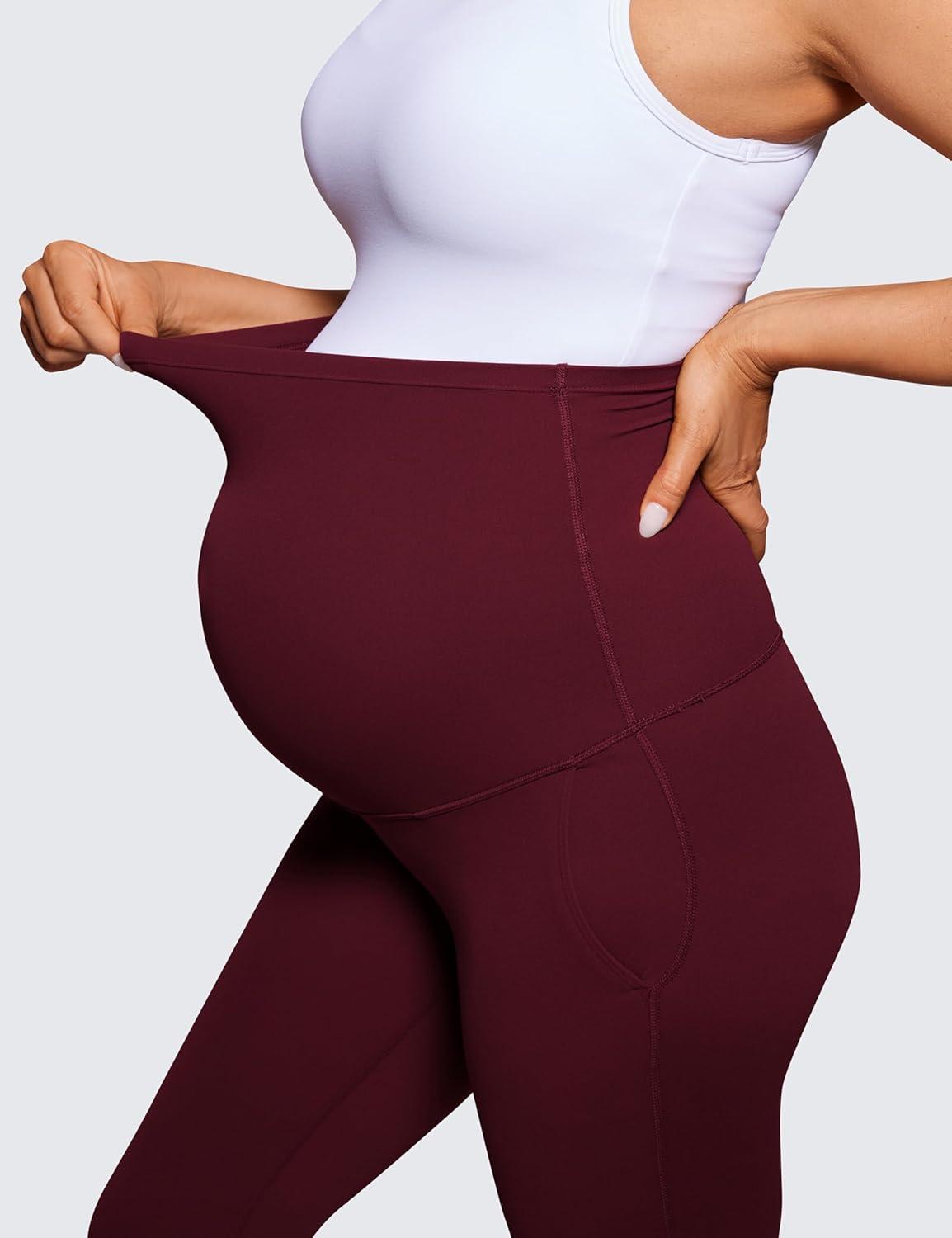 imageCRZ YOGA Butterluxe Maternity Flare Leggings Pockets 31 Workout Yoga Bootcut Pregnancy Womens Pants Over The BellyRed Merlot