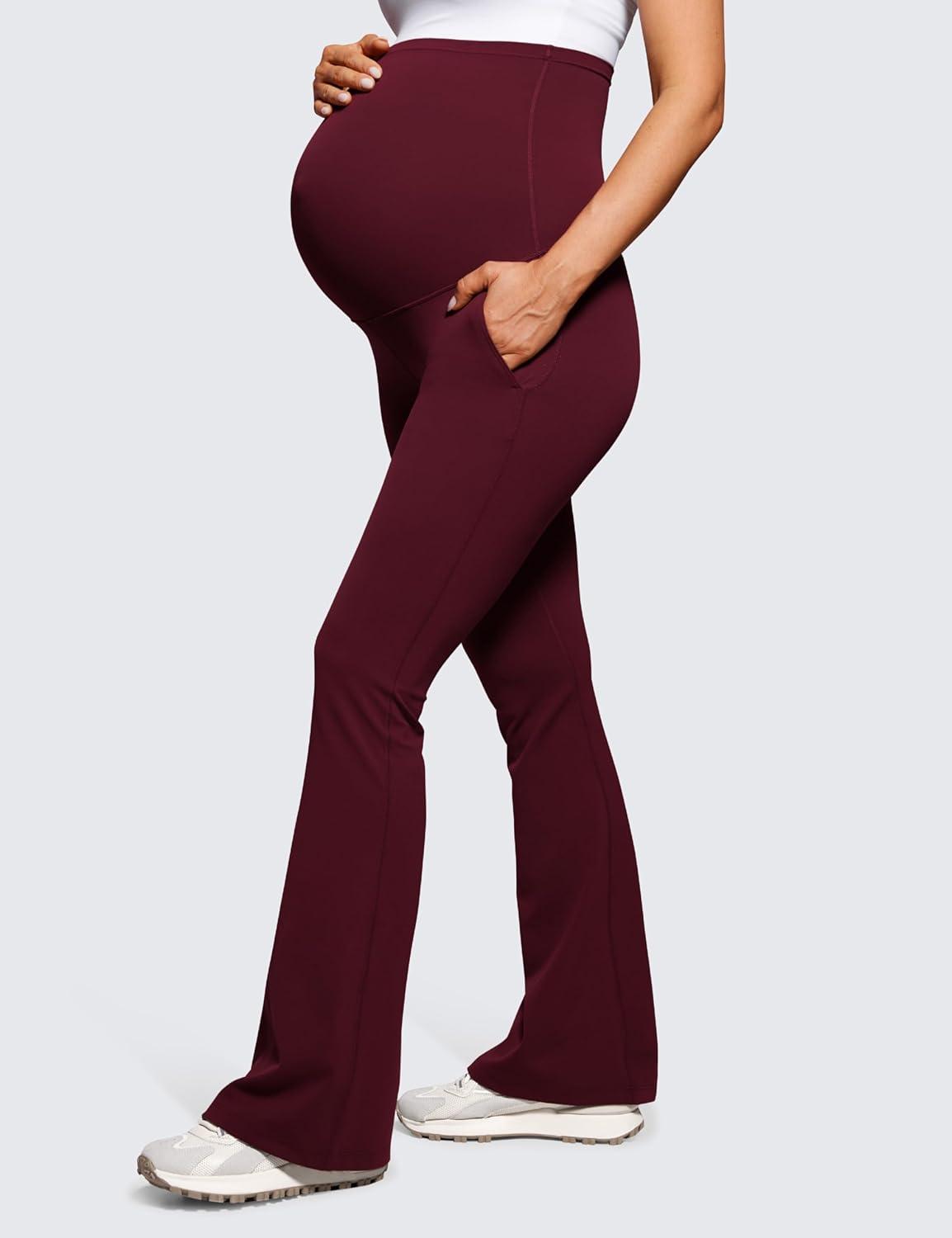 imageCRZ YOGA Butterluxe Maternity Flare Leggings Pockets 31 Workout Yoga Bootcut Pregnancy Womens Pants Over The BellyRed Merlot