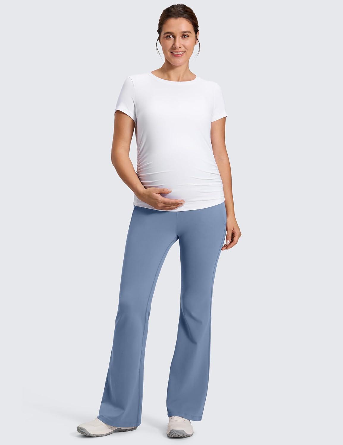 imageCRZ YOGA Butterluxe Maternity Flare Leggings Pockets 31 Workout Yoga Bootcut Pregnancy Womens Pants Over The BellyWashed Denim