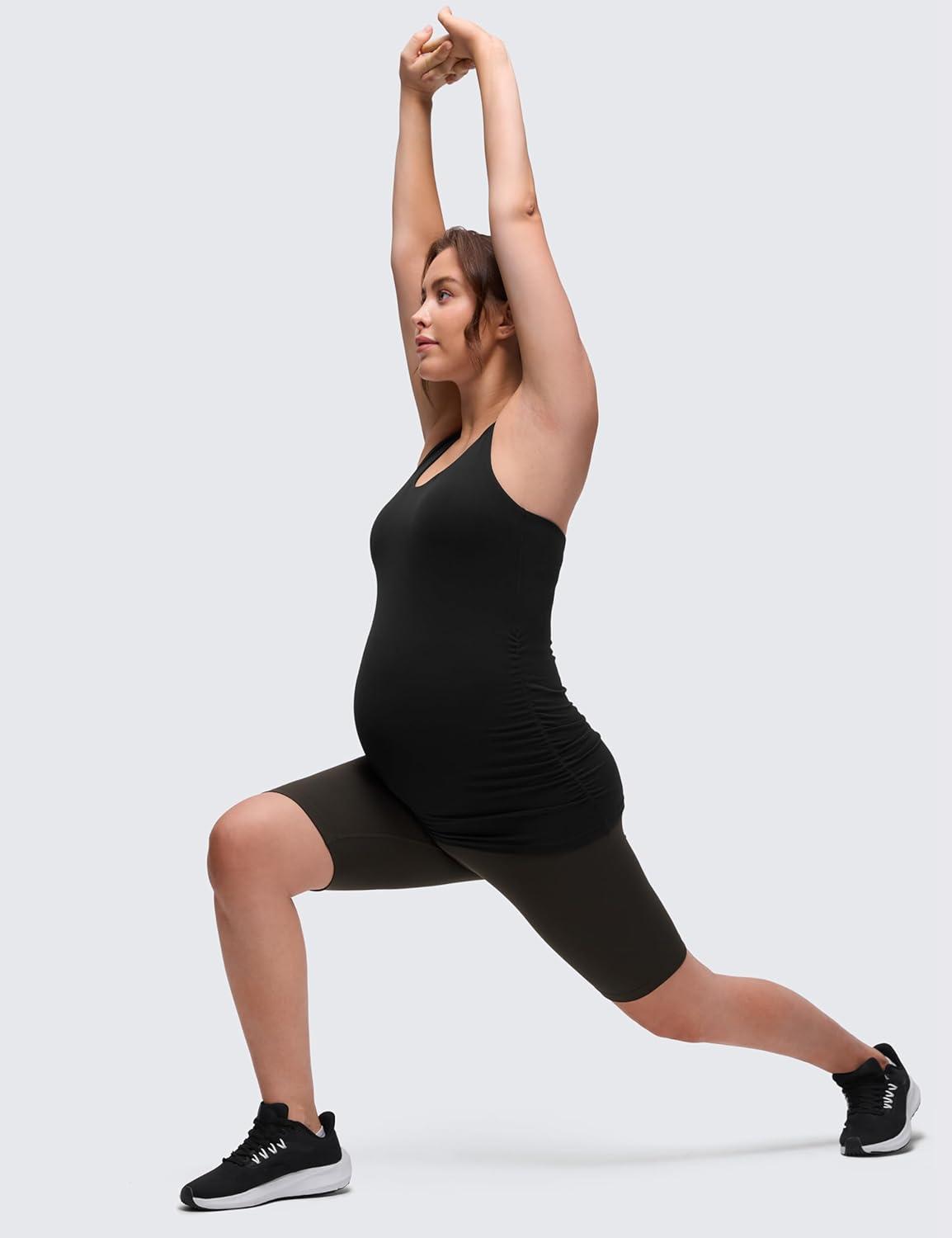 imageCRZ YOGA Butterluxe Maternity Racerback Tank Tops Ruched Sleeveless Womens Pregnancy Yoga Workout Shirt with Built in BraBlack