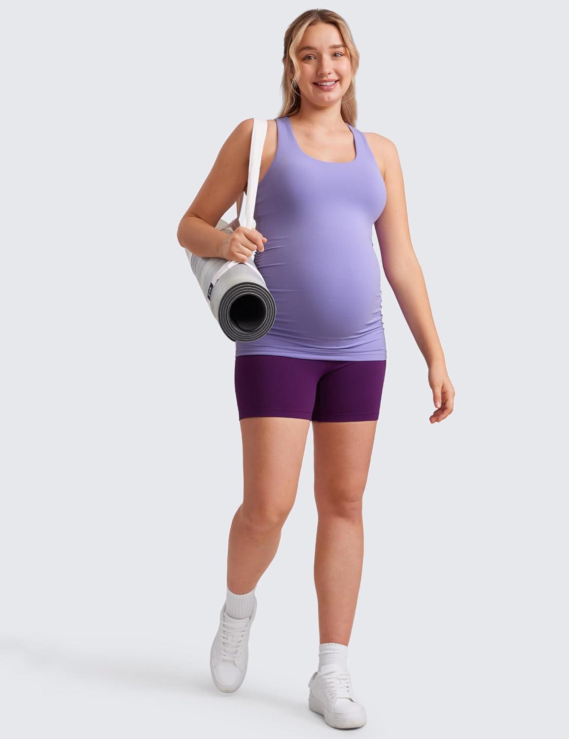 imageCRZ YOGA Butterluxe Maternity Racerback Tank Tops Ruched Sleeveless Womens Pregnancy Yoga Workout Shirt with Built in BraDark Lavender Purple