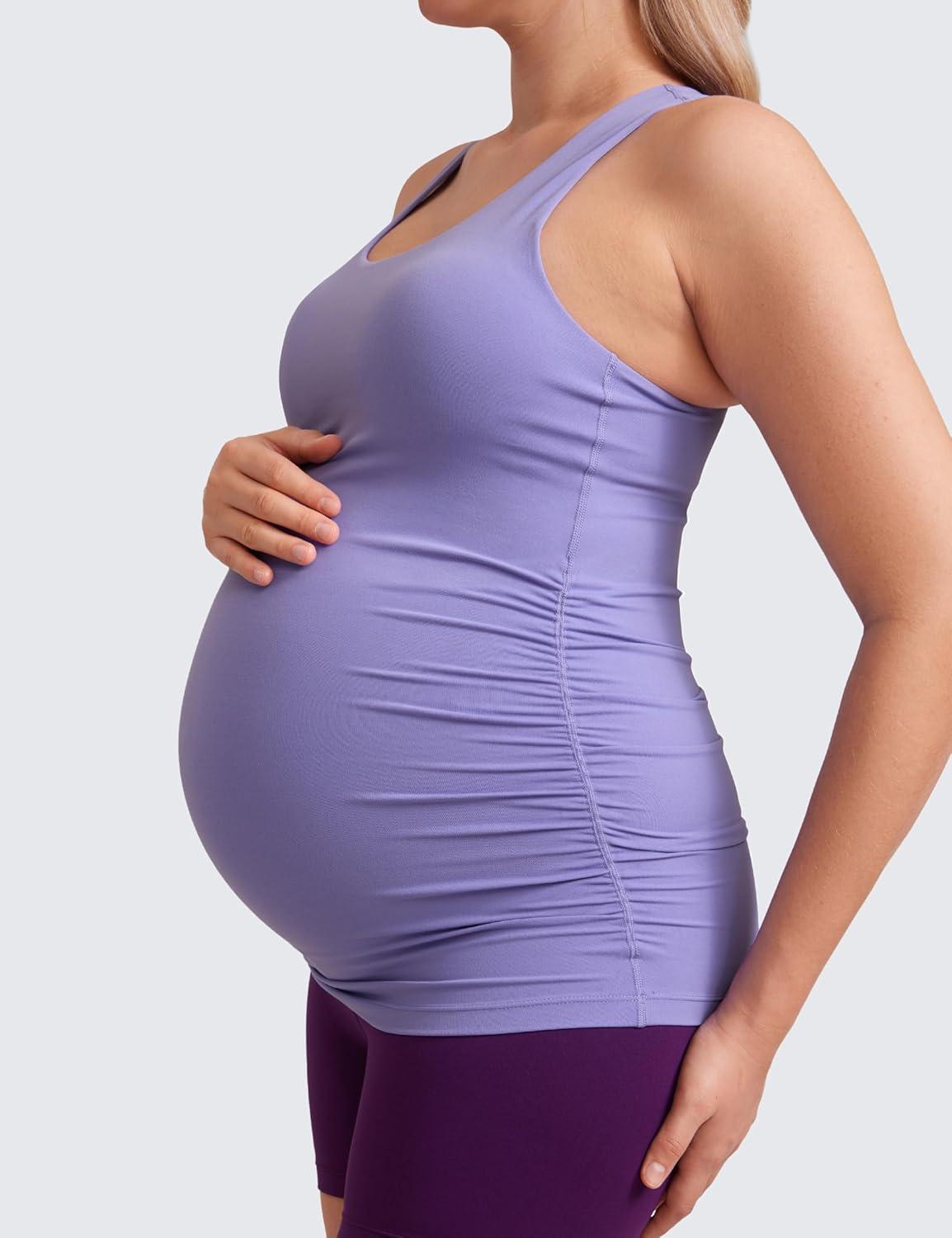 imageCRZ YOGA Butterluxe Maternity Racerback Tank Tops Ruched Sleeveless Womens Pregnancy Yoga Workout Shirt with Built in BraDark Lavender Purple