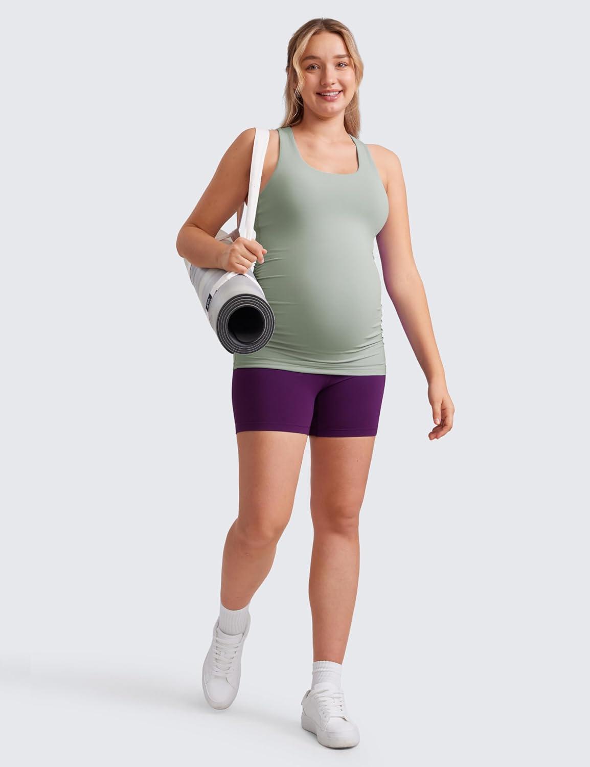 imageCRZ YOGA Butterluxe Maternity Racerback Tank Tops Ruched Sleeveless Womens Pregnancy Yoga Workout Shirt with Built in BraGreen Palm Court