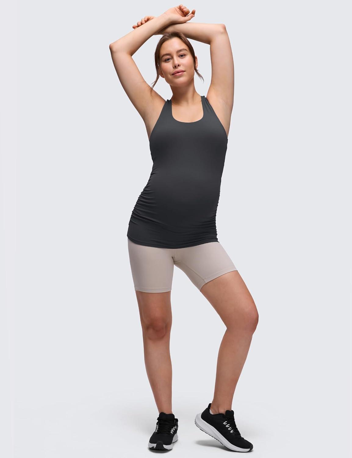 imageCRZ YOGA Butterluxe Maternity Racerback Tank Tops Ruched Sleeveless Womens Pregnancy Yoga Workout Shirt with Built in BraMysterious Grey