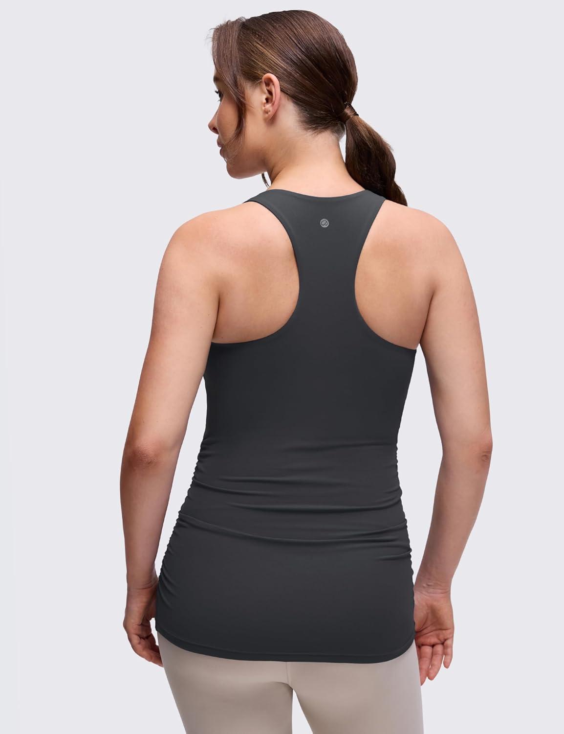 imageCRZ YOGA Butterluxe Maternity Racerback Tank Tops Ruched Sleeveless Womens Pregnancy Yoga Workout Shirt with Built in BraMysterious Grey