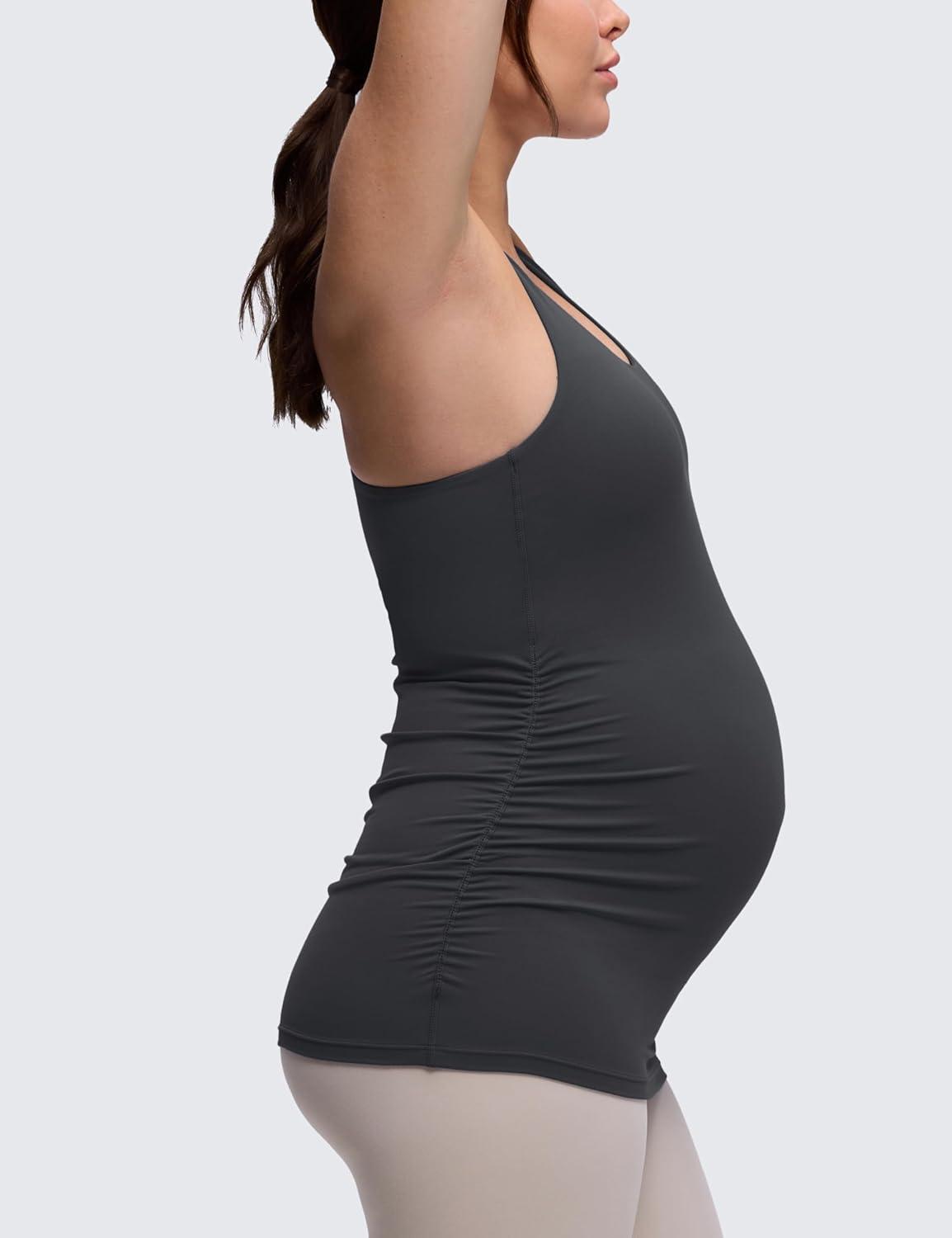 imageCRZ YOGA Butterluxe Maternity Racerback Tank Tops Ruched Sleeveless Womens Pregnancy Yoga Workout Shirt with Built in BraMysterious Grey