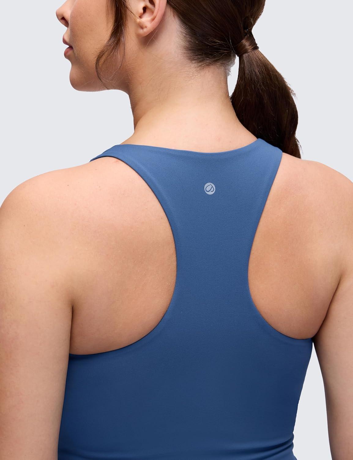 imageCRZ YOGA Butterluxe Maternity Racerback Tank Tops Ruched Sleeveless Womens Pregnancy Yoga Workout Shirt with Built in BraPitch Blue