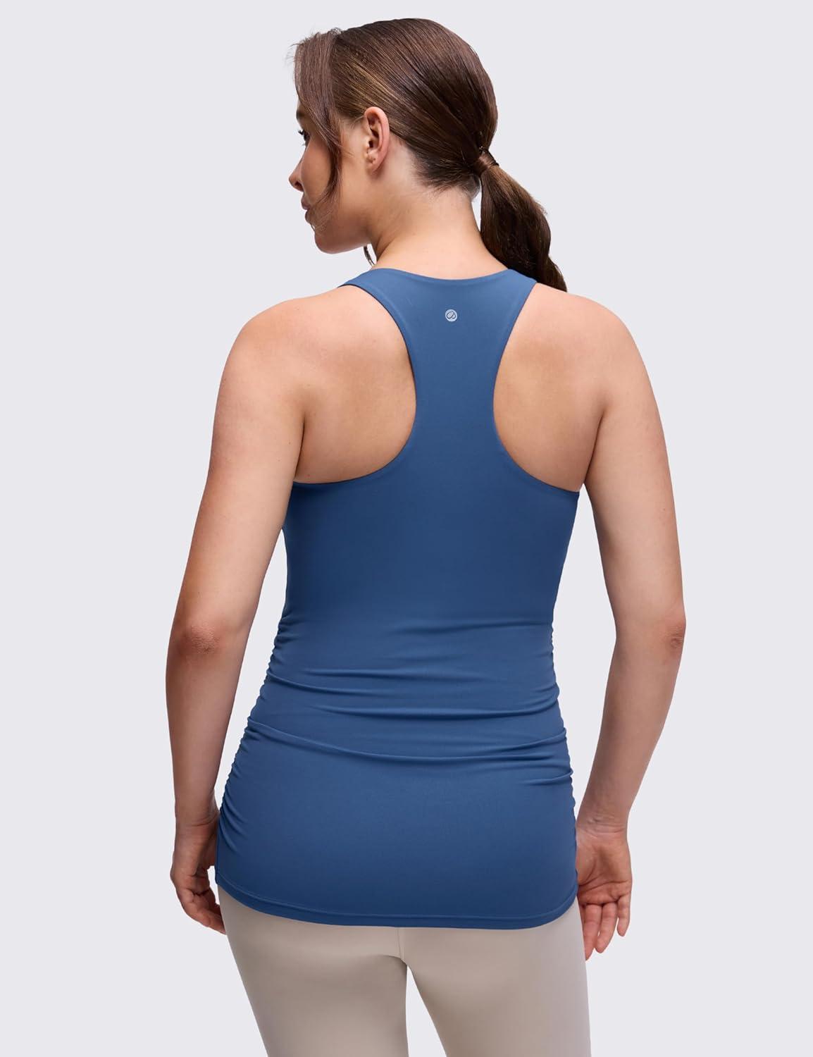 imageCRZ YOGA Butterluxe Maternity Racerback Tank Tops Ruched Sleeveless Womens Pregnancy Yoga Workout Shirt with Built in BraPitch Blue
