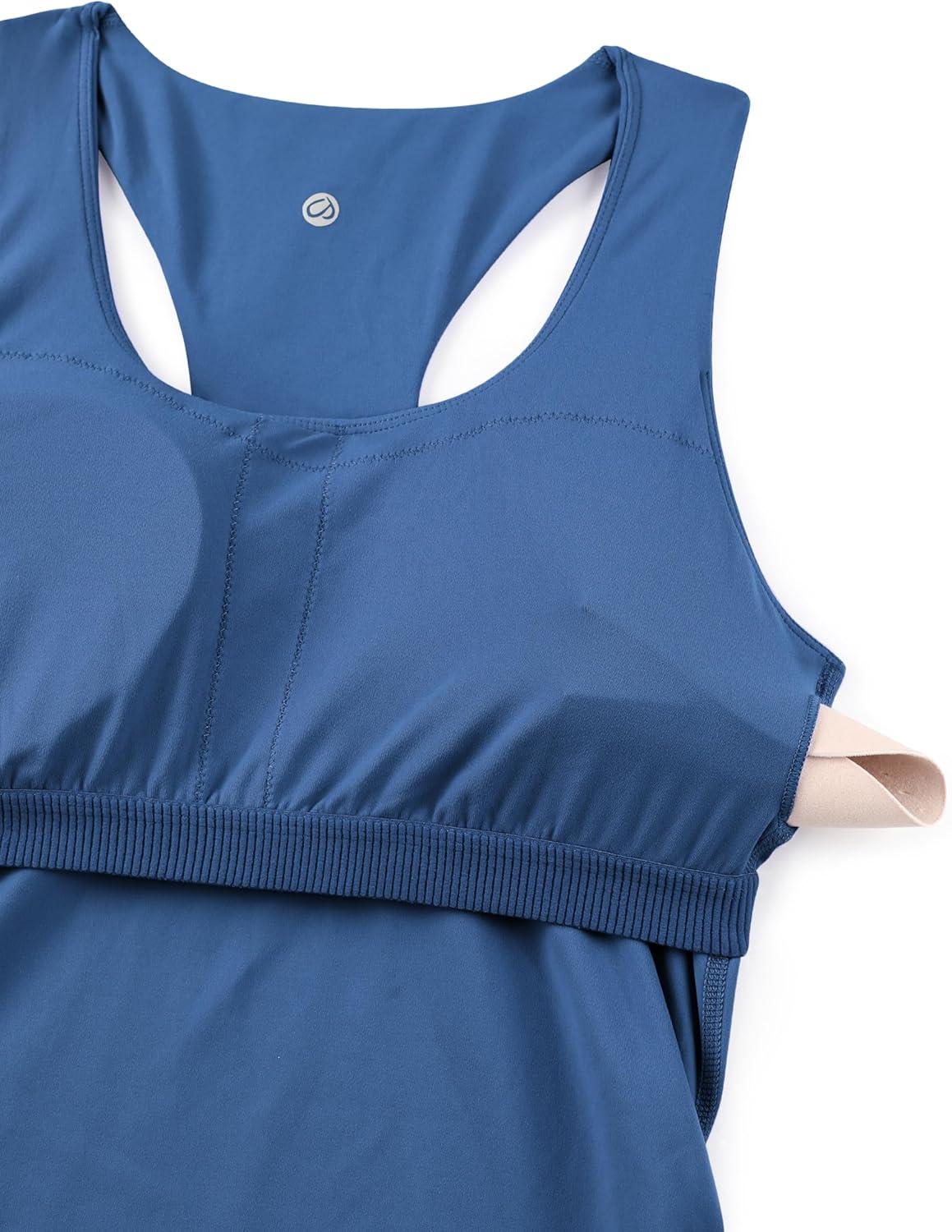 imageCRZ YOGA Butterluxe Maternity Racerback Tank Tops Ruched Sleeveless Womens Pregnancy Yoga Workout Shirt with Built in BraPitch Blue