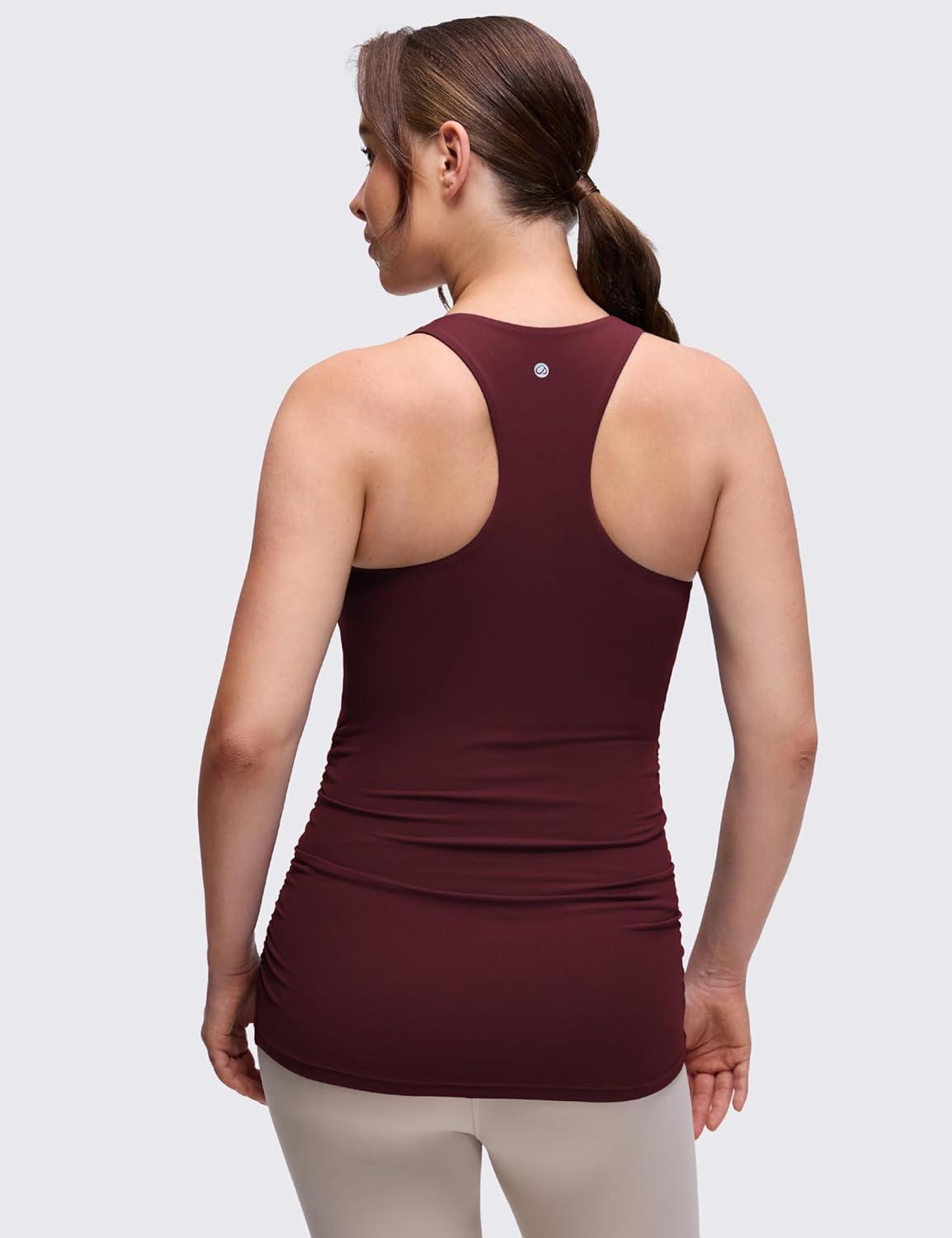 imageCRZ YOGA Butterluxe Maternity Racerback Tank Tops Ruched Sleeveless Womens Pregnancy Yoga Workout Shirt with Built in BraRed Merlot