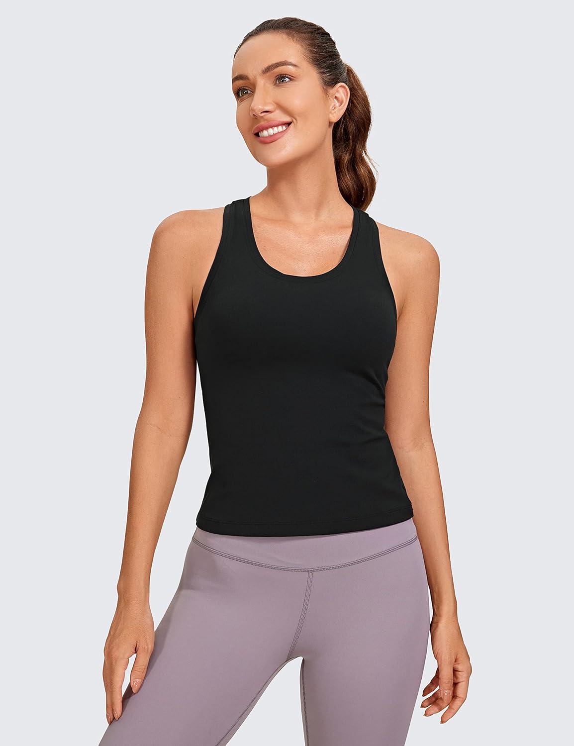 imageCRZ YOGA Butterluxe Racerback Tank Tops for Women Yoga Workout Casual Gym Athletic Camisole Tight Sleeveless ShirtsBlack