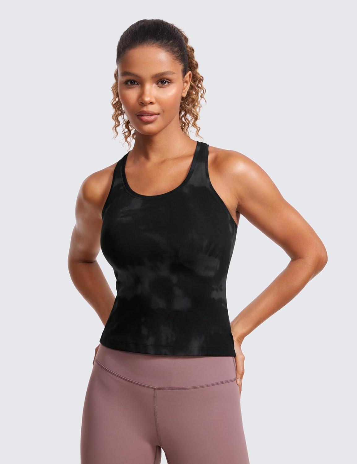 imageCRZ YOGA Butterluxe Racerback Tank Tops for Women Yoga Workout Casual Gym Athletic Camisole Tight Sleeveless ShirtsBlack Tie Dye Flowers