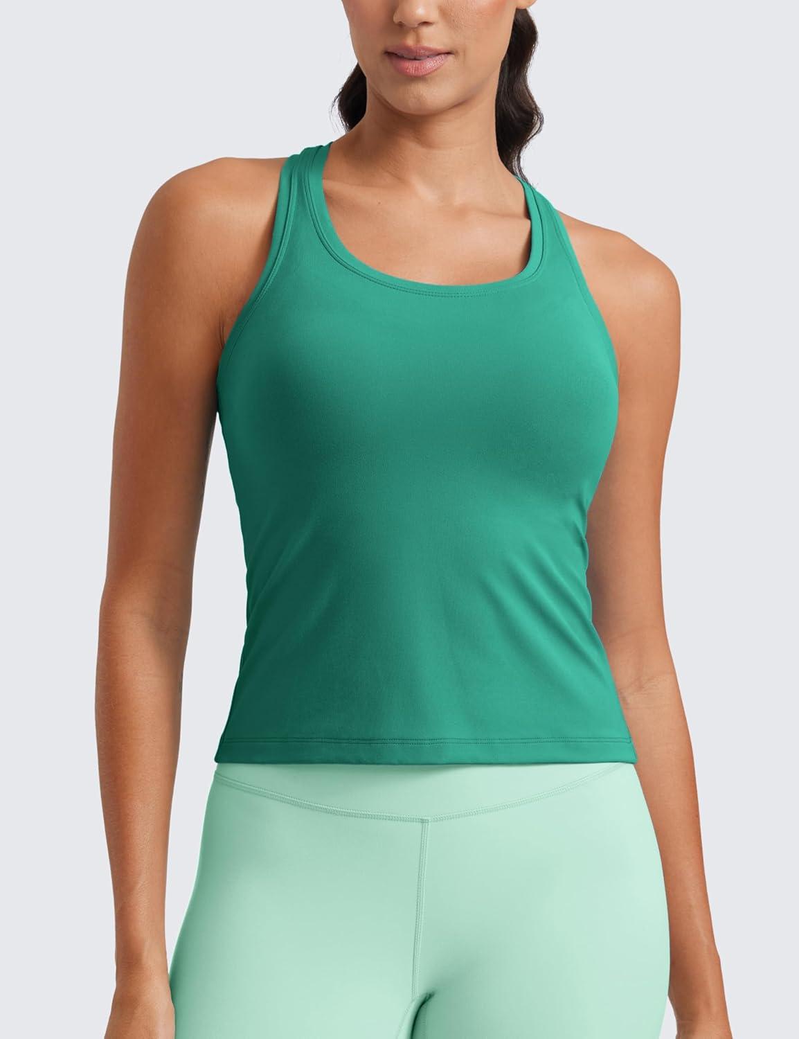 imageCRZ YOGA Butterluxe Racerback Tank Tops for Women Yoga Workout Casual Gym Athletic Camisole Tight Sleeveless ShirtsCascadia Green