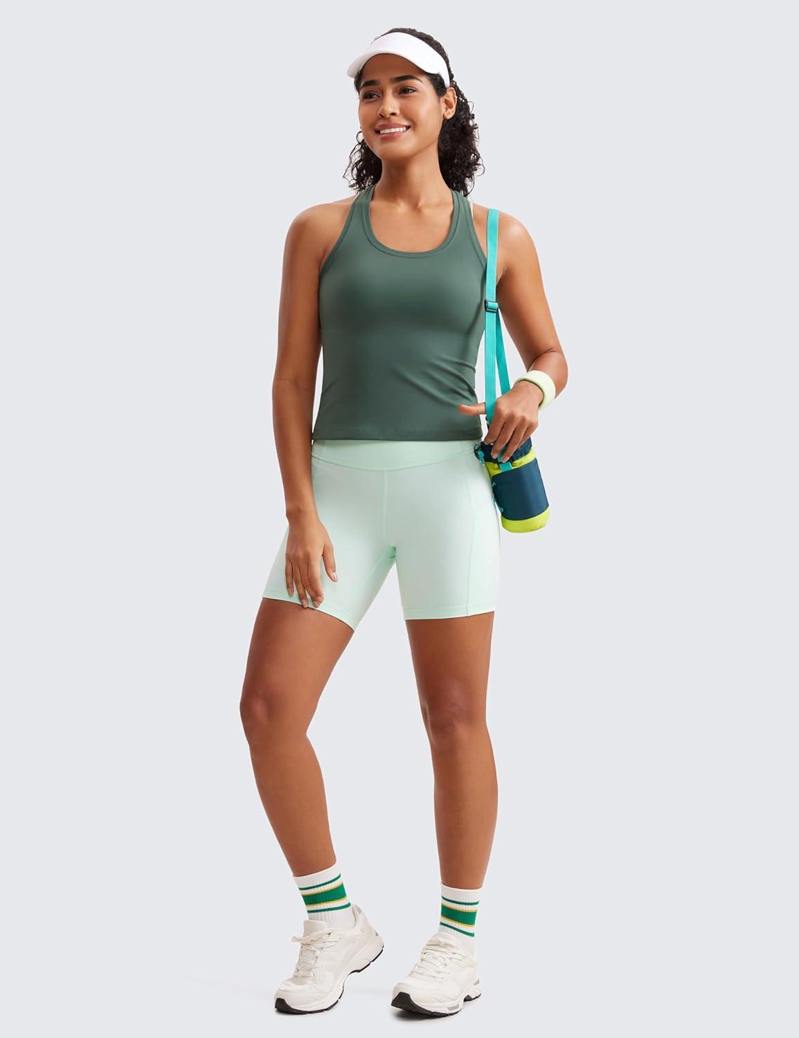 imageCRZ YOGA Butterluxe Racerback Tank Tops for Women Yoga Workout Casual Gym Athletic Camisole Tight Sleeveless ShirtsDark Forest Green