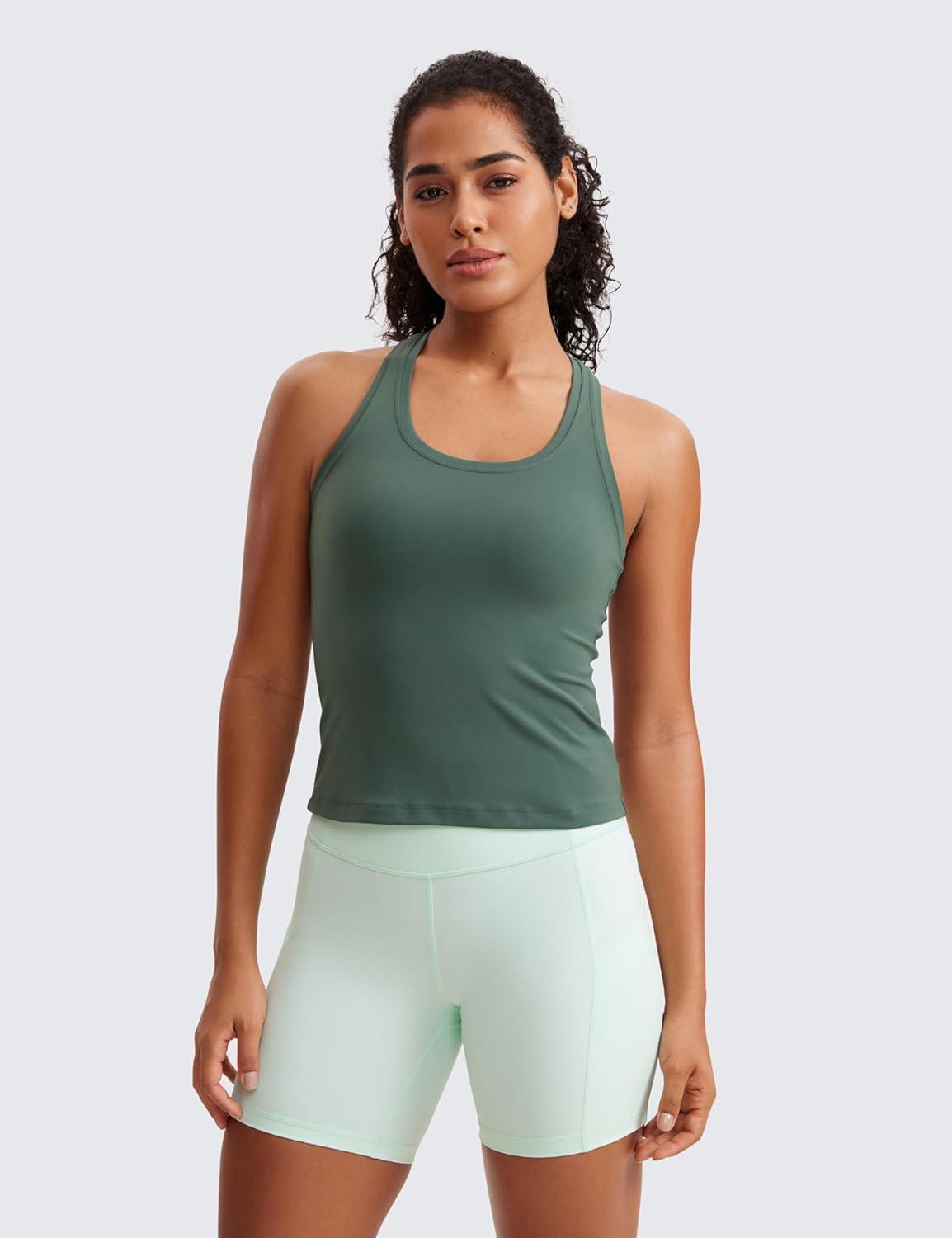 imageCRZ YOGA Butterluxe Racerback Tank Tops for Women Yoga Workout Casual Gym Athletic Camisole Tight Sleeveless ShirtsDark Forest Green