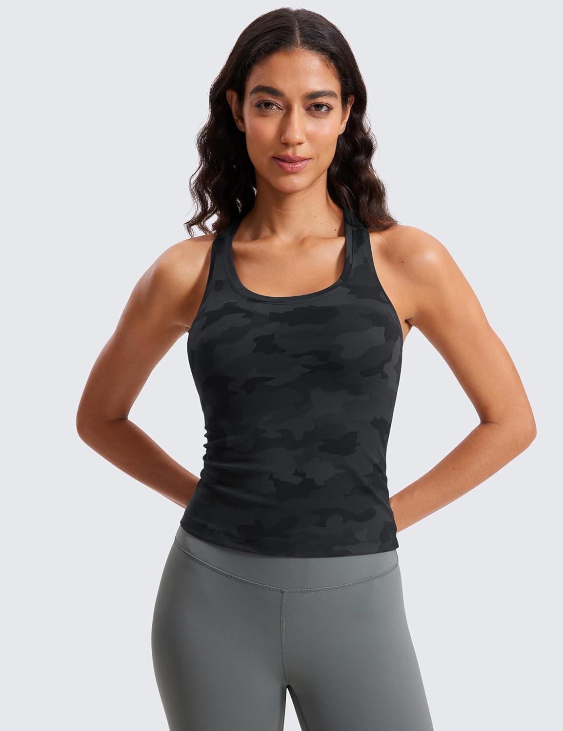 imageCRZ YOGA Butterluxe Racerback Tank Tops for Women Yoga Workout Casual Gym Athletic Camisole Tight Sleeveless ShirtsDark Grey Camouflage 2