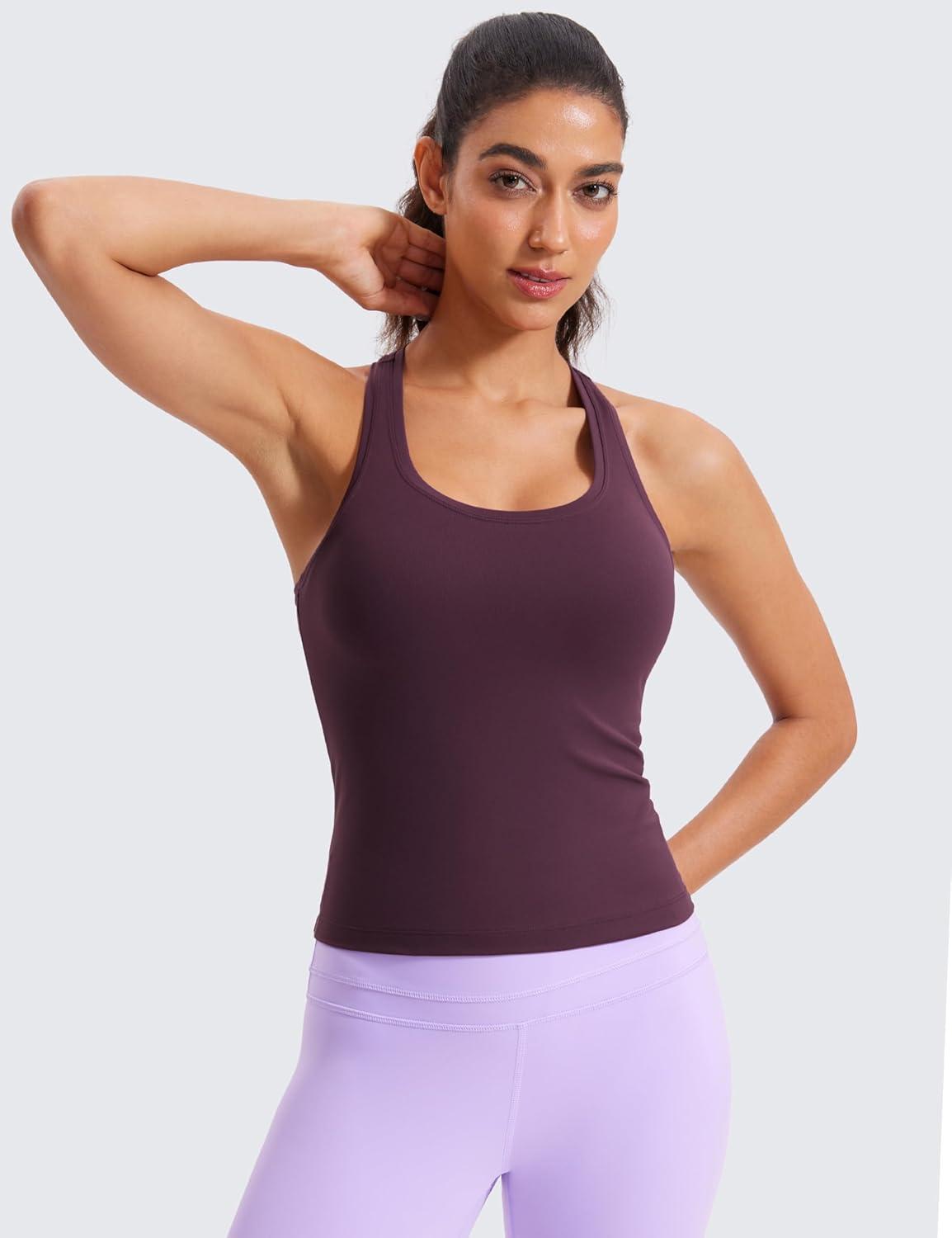 imageCRZ YOGA Butterluxe Racerback Tank Tops for Women Yoga Workout Casual Gym Athletic Camisole Tight Sleeveless ShirtsDeep Purple