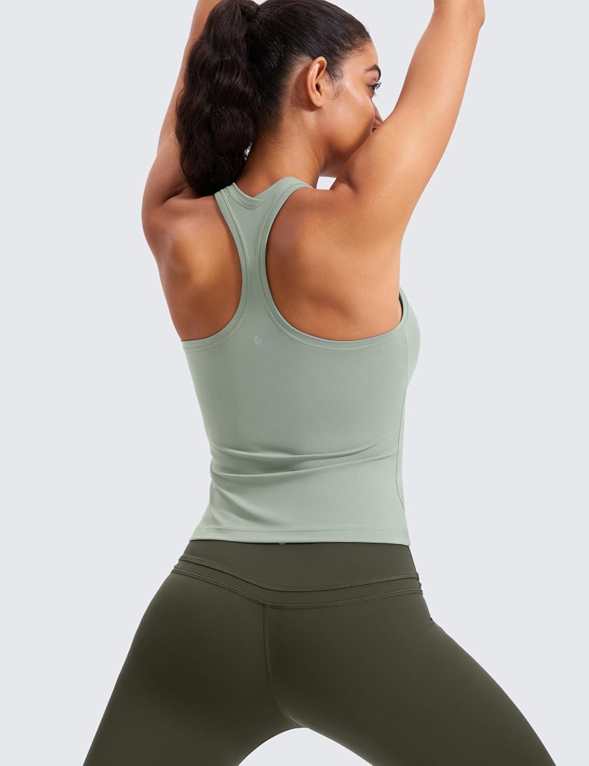 imageCRZ YOGA Butterluxe Racerback Tank Tops for Women Yoga Workout Casual Gym Athletic Camisole Tight Sleeveless ShirtsGreen Palm Court