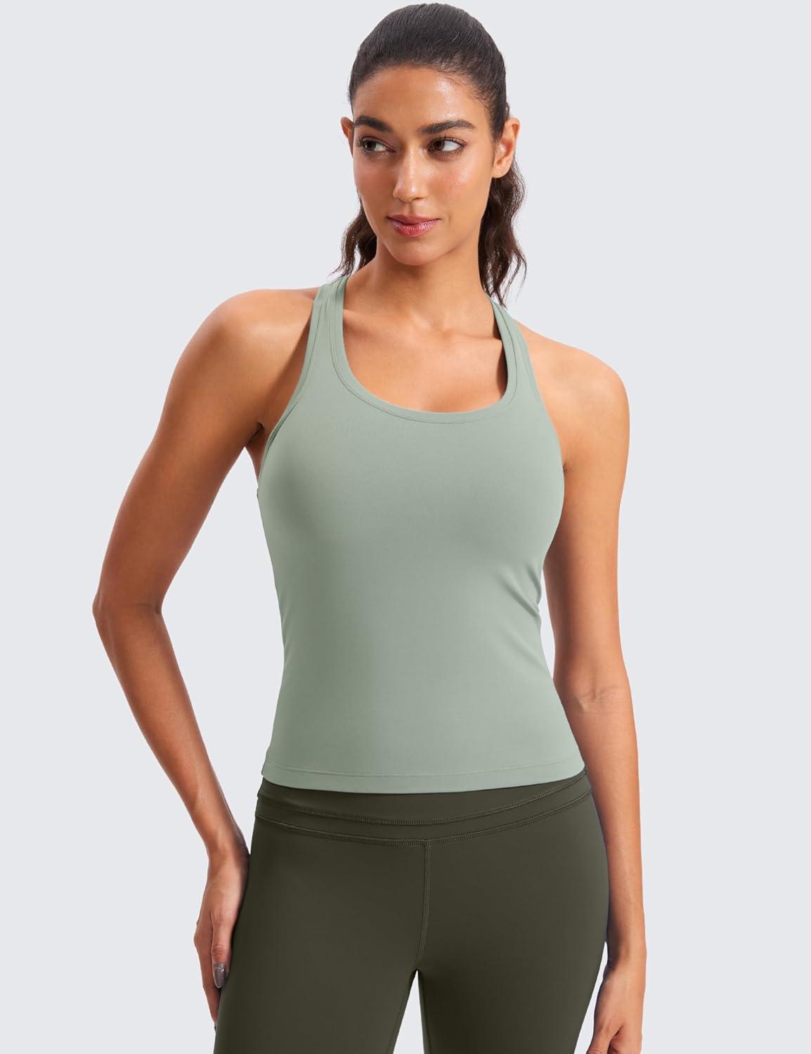 imageCRZ YOGA Butterluxe Racerback Tank Tops for Women Yoga Workout Casual Gym Athletic Camisole Tight Sleeveless ShirtsGreen Palm Court