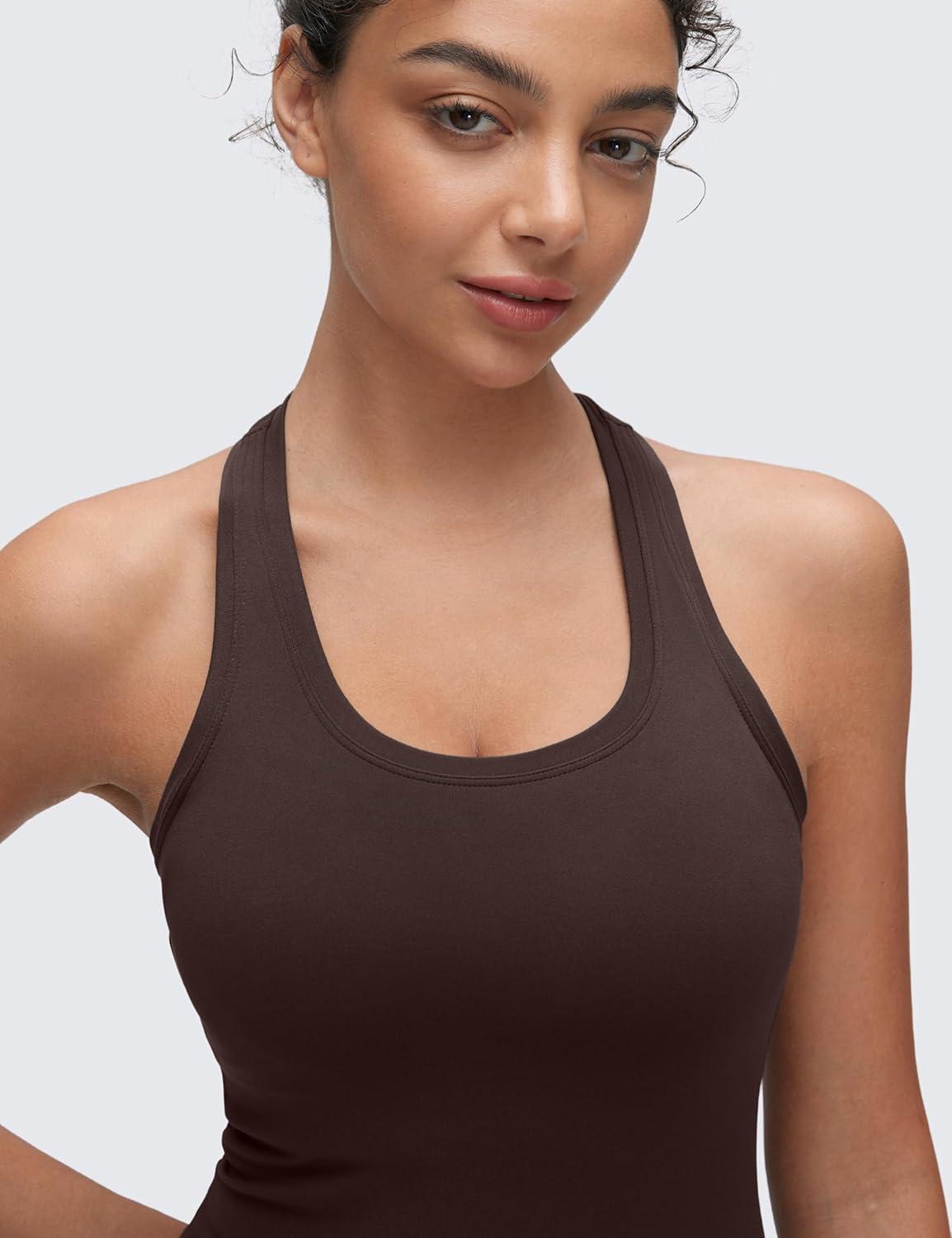 imageCRZ YOGA Butterluxe Racerback Tank Tops for Women Yoga Workout Casual Gym Athletic Camisole Tight Sleeveless ShirtsHot Fudge Brown