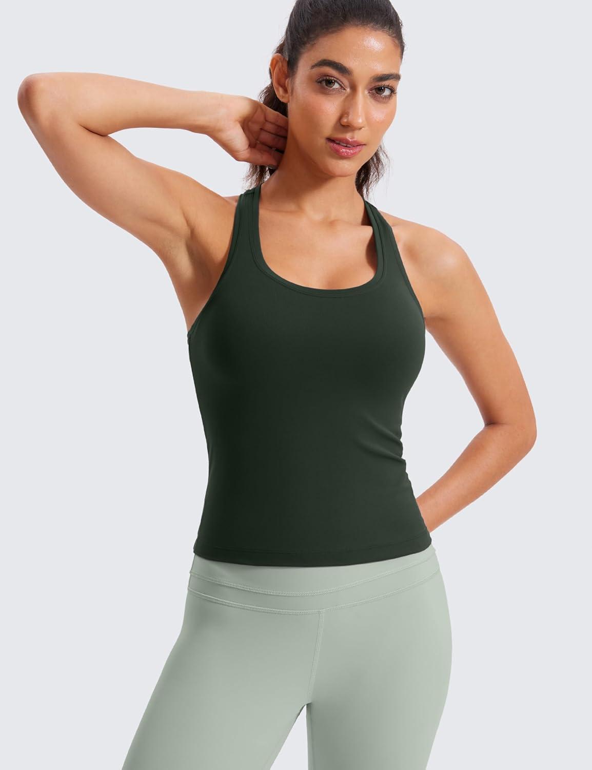 imageCRZ YOGA Butterluxe Racerback Tank Tops for Women Yoga Workout Casual Gym Athletic Camisole Tight Sleeveless ShirtsLegend Green