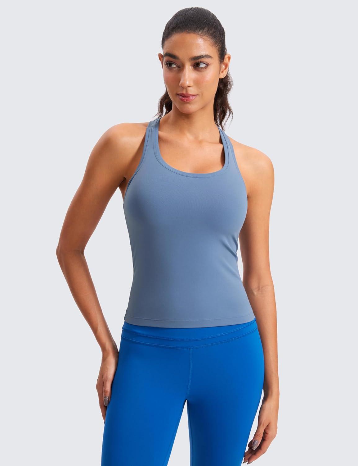 imageCRZ YOGA Butterluxe Racerback Tank Tops for Women Yoga Workout Casual Gym Athletic Camisole Tight Sleeveless ShirtsOasis Blue