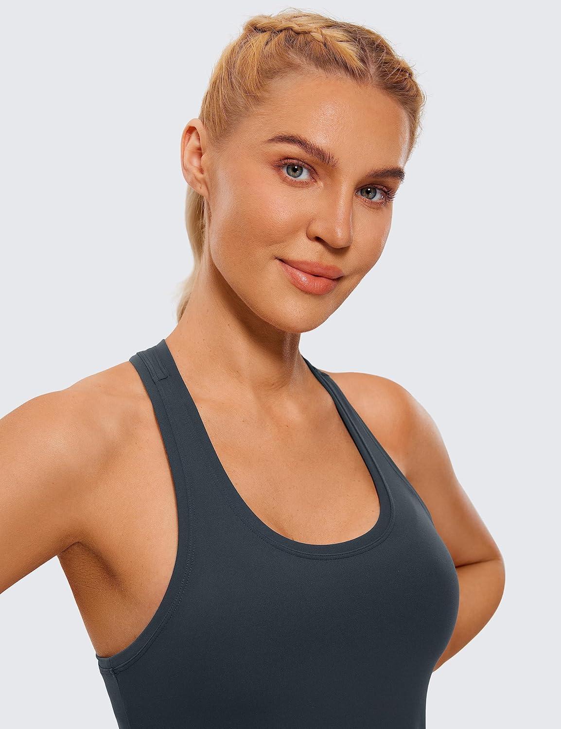 imageCRZ YOGA Butterluxe Racerback Tank Tops for Women Yoga Workout Casual Gym Athletic Camisole Tight Sleeveless ShirtsTrue Navy