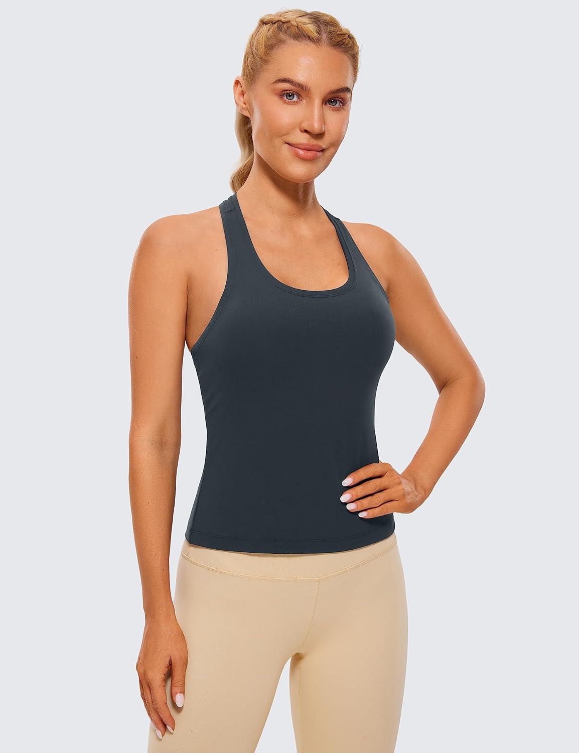 imageCRZ YOGA Butterluxe Racerback Tank Tops for Women Yoga Workout Casual Gym Athletic Camisole Tight Sleeveless ShirtsTrue Navy
