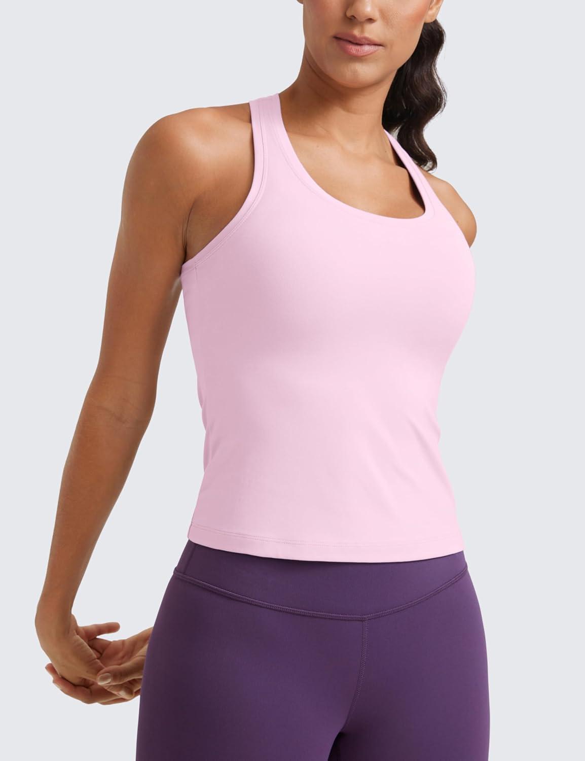 imageCRZ YOGA Butterluxe Racerback Tank Tops for Women Yoga Workout Casual Gym Athletic Camisole Tight Sleeveless ShirtsVita Pink