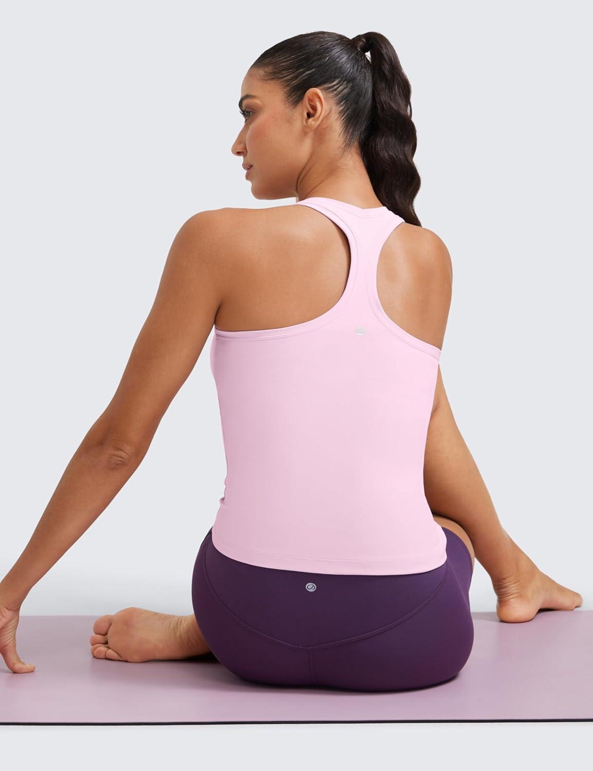imageCRZ YOGA Butterluxe Racerback Tank Tops for Women Yoga Workout Casual Gym Athletic Camisole Tight Sleeveless ShirtsVita Pink