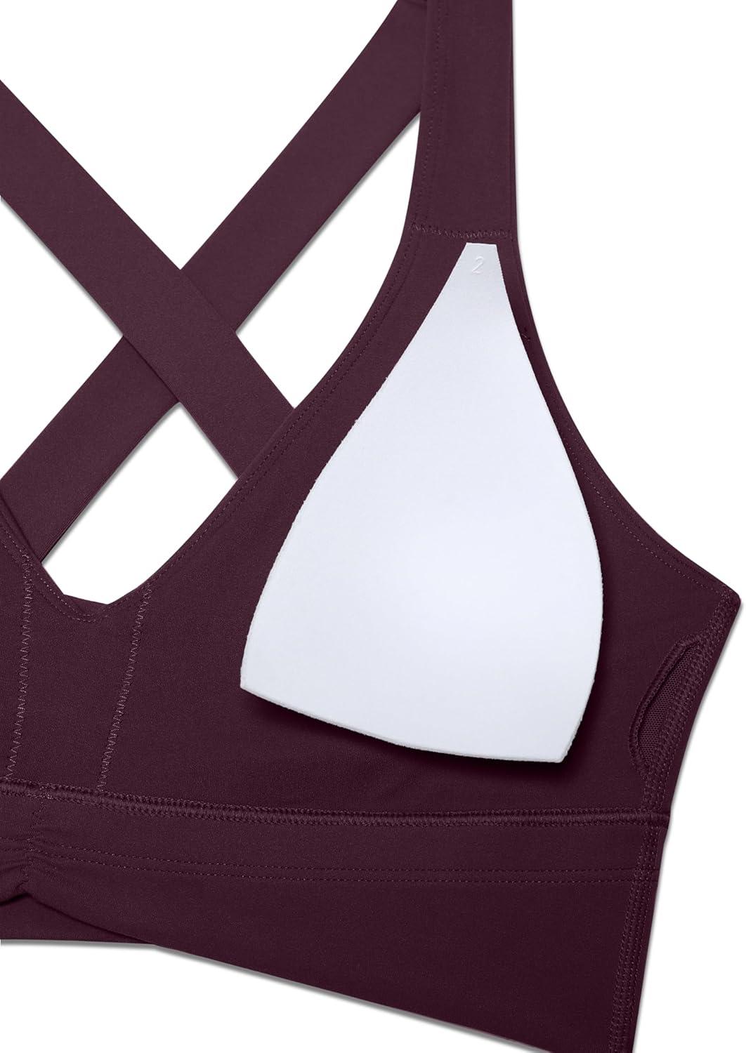 imageCRZ YOGA Butterluxe Ruched Longline Sports Bras for Women V Neck Padded Yoga Tank Wide Straps Cross Back Crop TopsDeep Purple