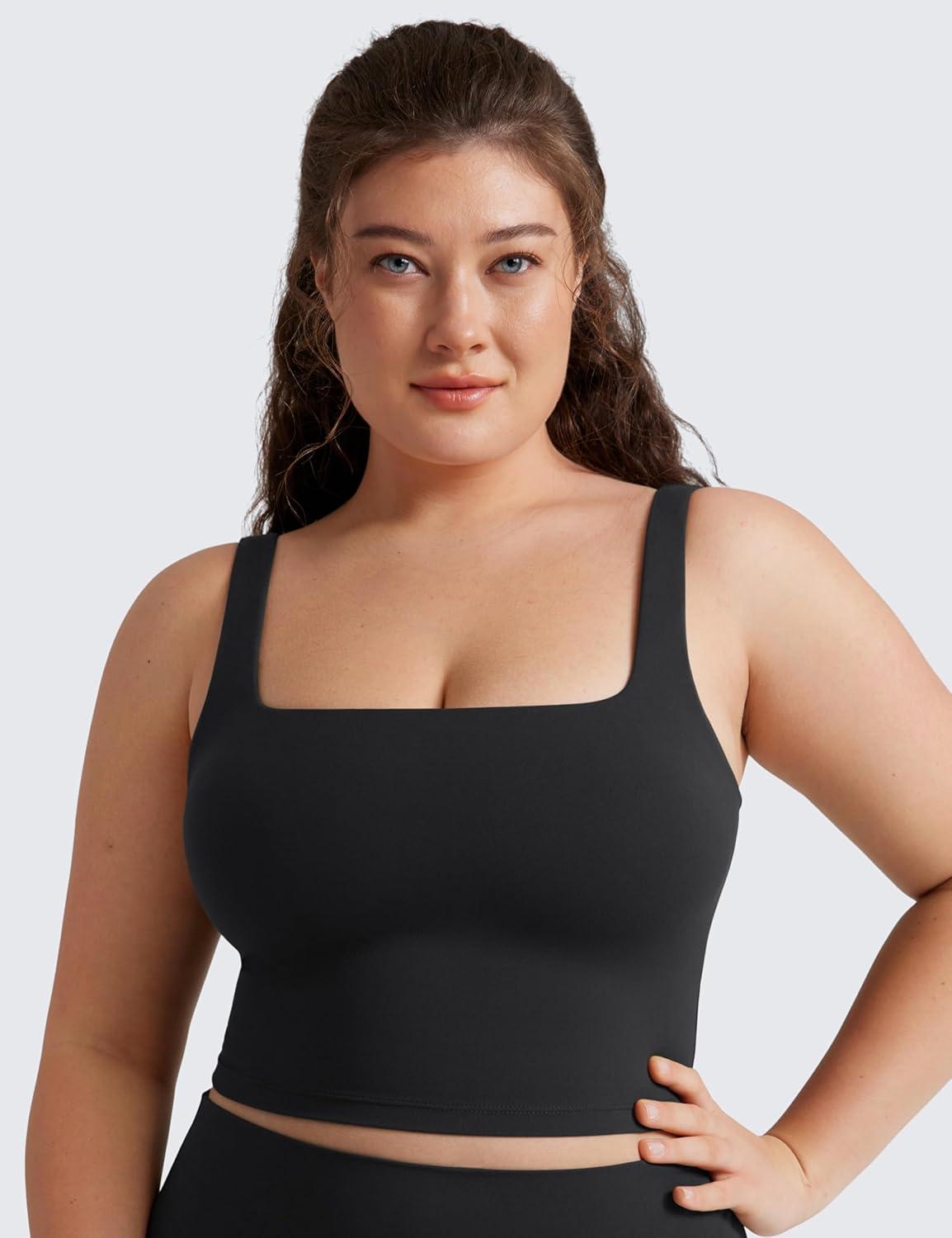 imageCRZ YOGA Butterluxe Square Neck Crop Tank Tops for Women Workout Longline Sports Bras Padded Yoga CamisoleBlack