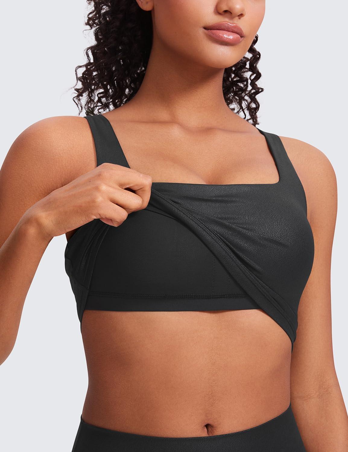 imageCRZ YOGA Butterluxe Square Neck Crop Tank Tops for Women Workout Longline Sports Bras Padded Yoga CamisoleBlack Foil Pattern