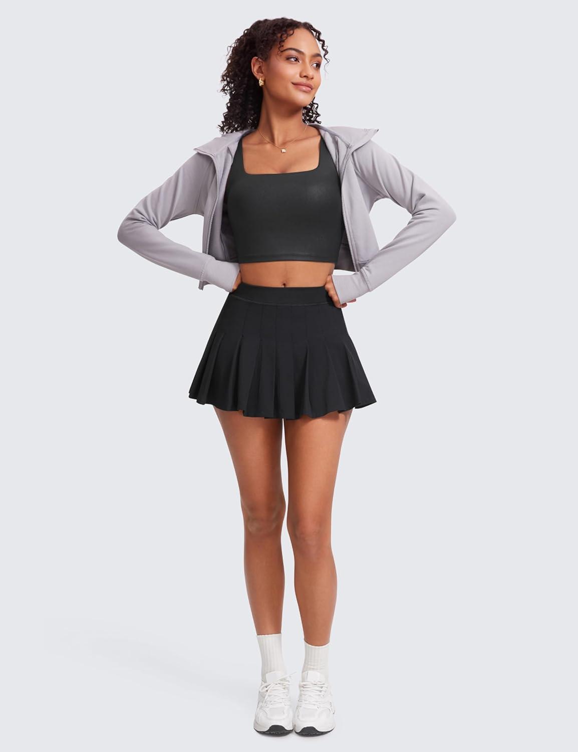 imageCRZ YOGA Butterluxe Square Neck Crop Tank Tops for Women Workout Longline Sports Bras Padded Yoga CamisoleBlack Foil Pattern