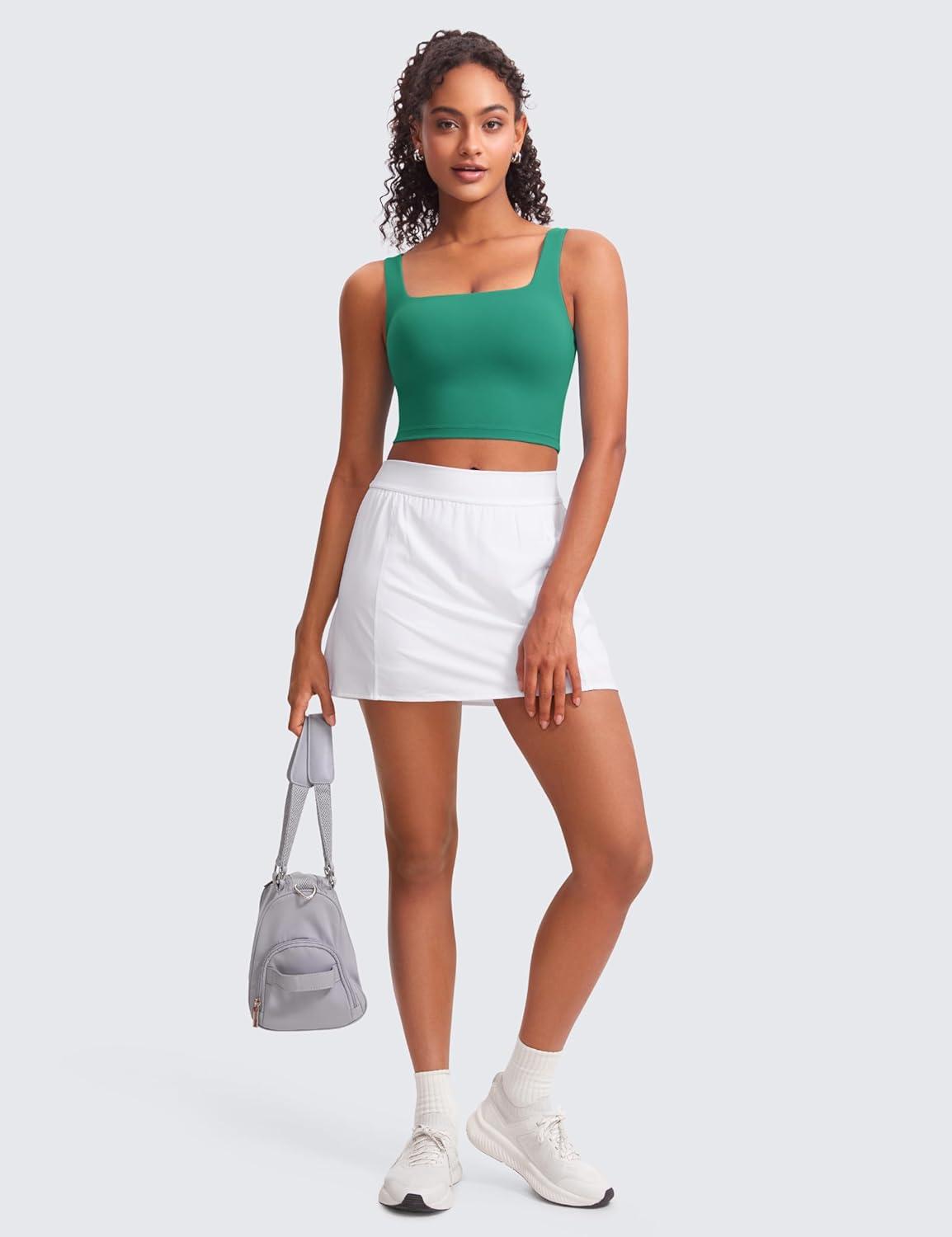 imageCRZ YOGA Butterluxe Square Neck Crop Tank Tops for Women Workout Longline Sports Bras Padded Yoga CamisoleCascadia Green