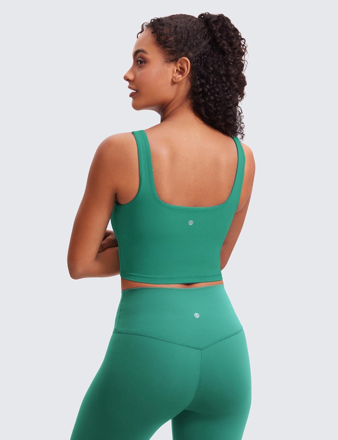 imageCRZ YOGA Butterluxe Square Neck Crop Tank Tops for Women Workout Longline Sports Bras Padded Yoga CamisoleCascadia Green