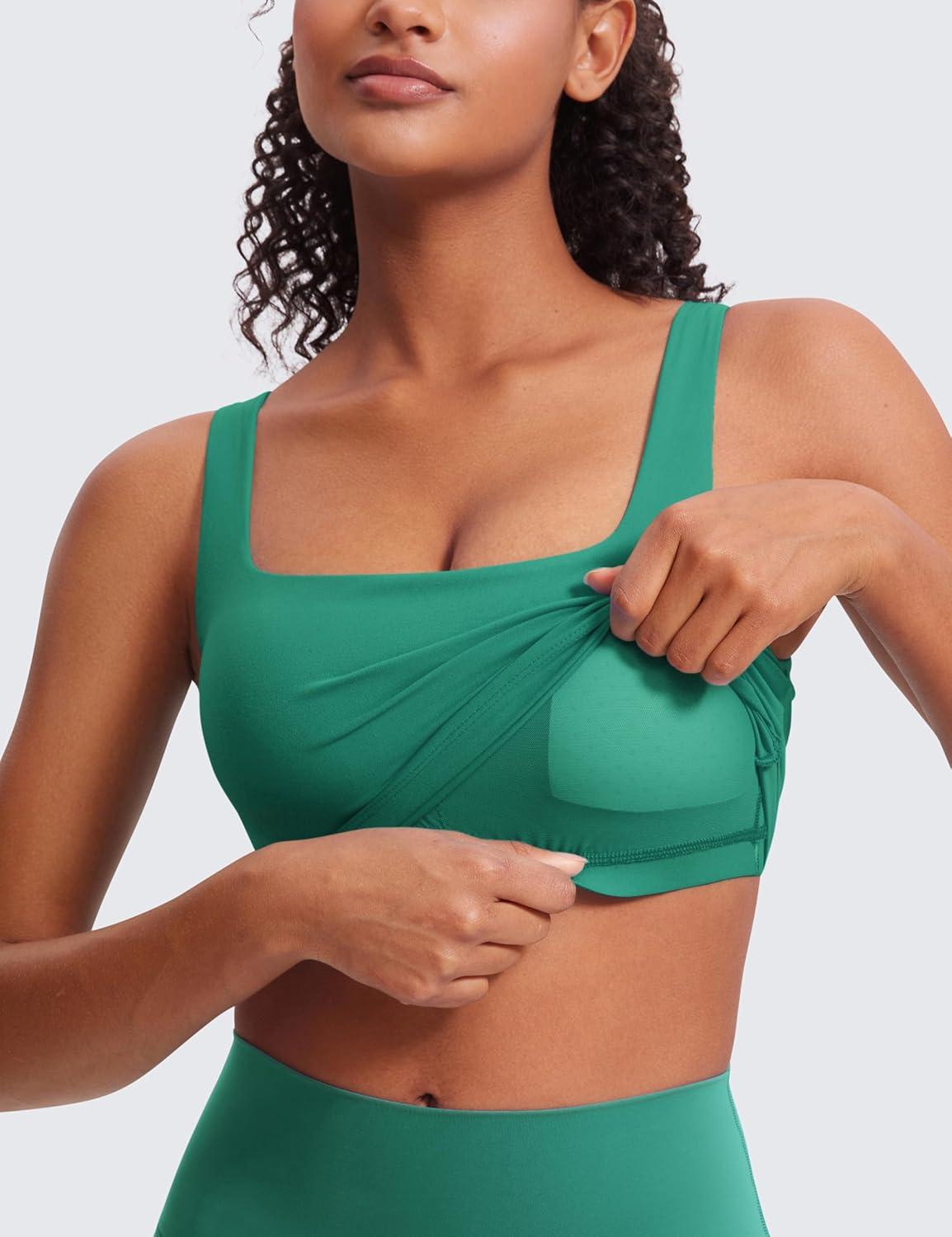 imageCRZ YOGA Butterluxe Square Neck Crop Tank Tops for Women Workout Longline Sports Bras Padded Yoga CamisoleCascadia Green