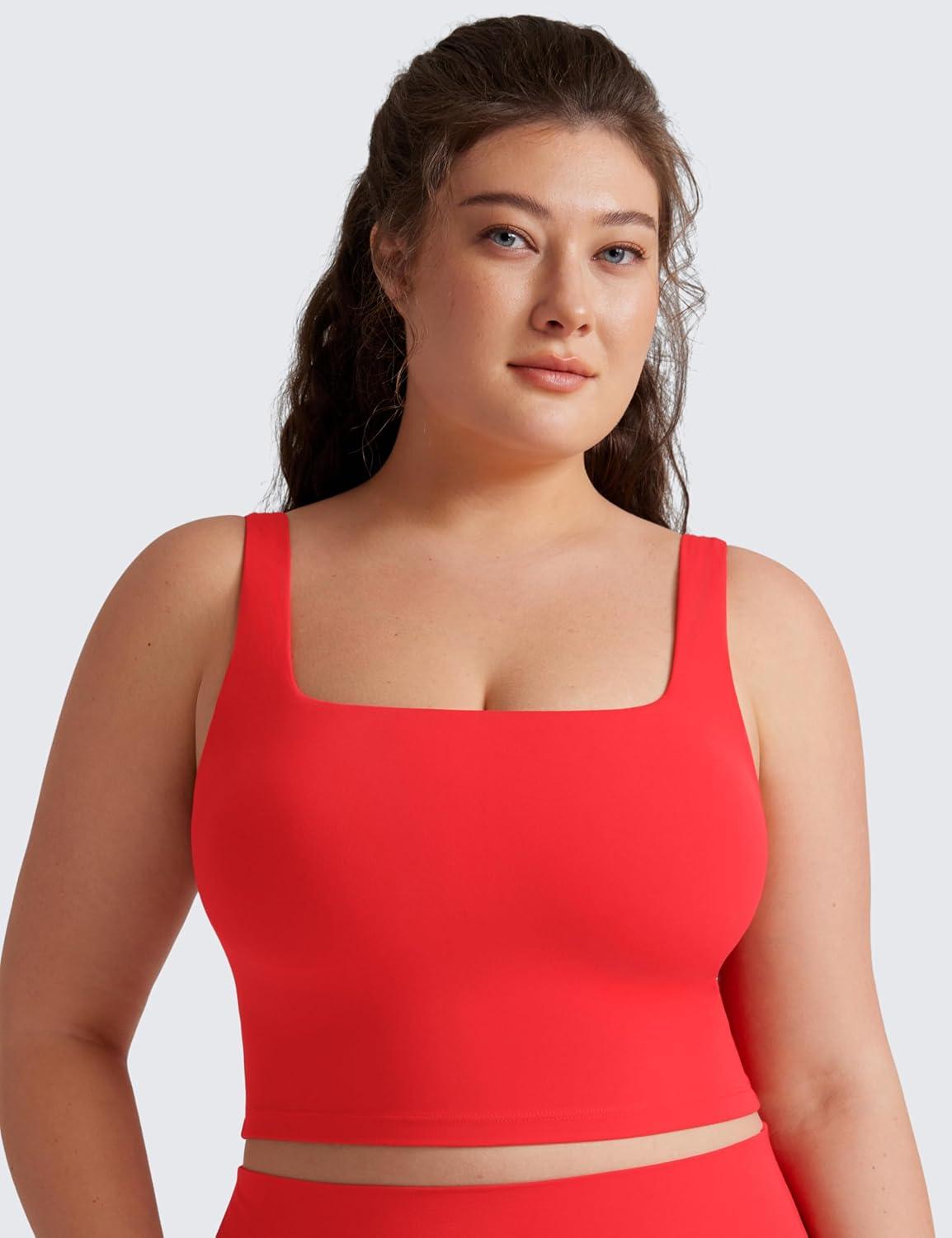 imageCRZ YOGA Butterluxe Square Neck Crop Tank Tops for Women Workout Longline Sports Bras Padded Yoga CamisoleDeep Red