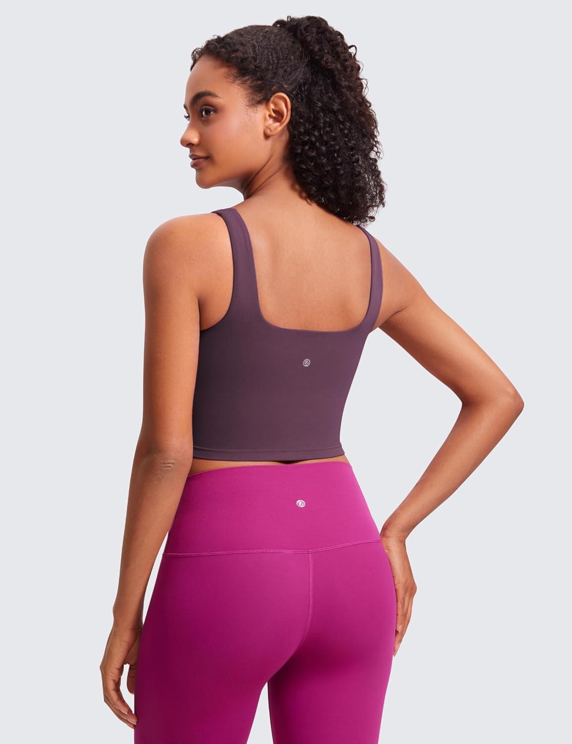 imageCRZ YOGA Butterluxe Square Neck Crop Tank Tops for Women Workout Longline Sports Bras Padded Yoga CamisoleGrape Thistle Purple