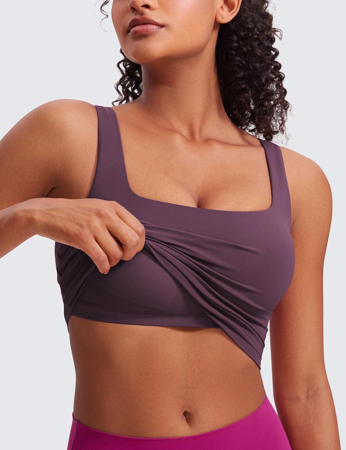 imageCRZ YOGA Butterluxe Square Neck Crop Tank Tops for Women Workout Longline Sports Bras Padded Yoga CamisoleGrape Thistle Purple
