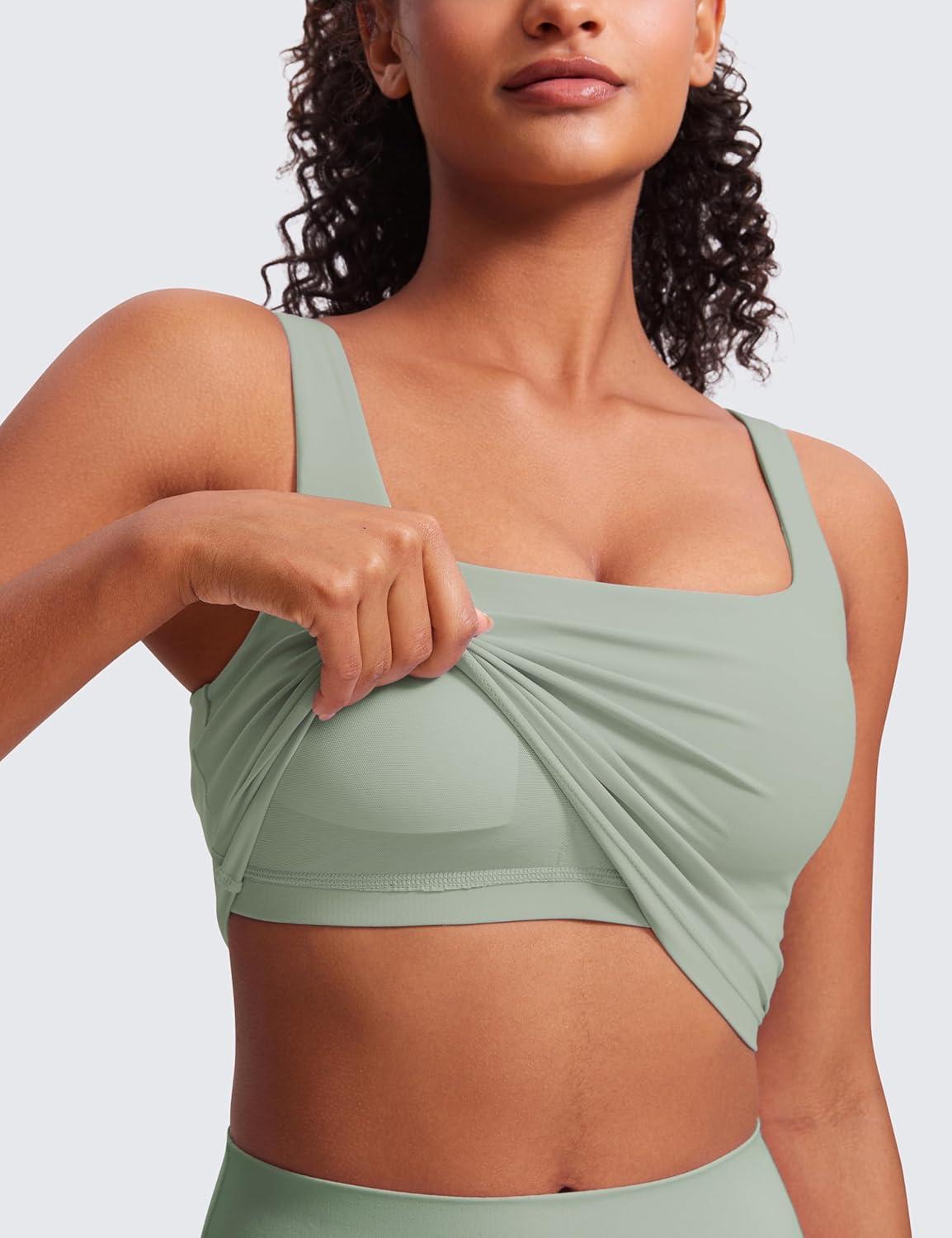 imageCRZ YOGA Butterluxe Square Neck Crop Tank Tops for Women Workout Longline Sports Bras Padded Yoga CamisoleGreen Palm Court
