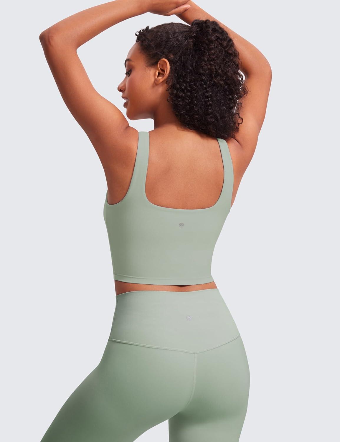 imageCRZ YOGA Butterluxe Square Neck Crop Tank Tops for Women Workout Longline Sports Bras Padded Yoga CamisoleGreen Palm Court
