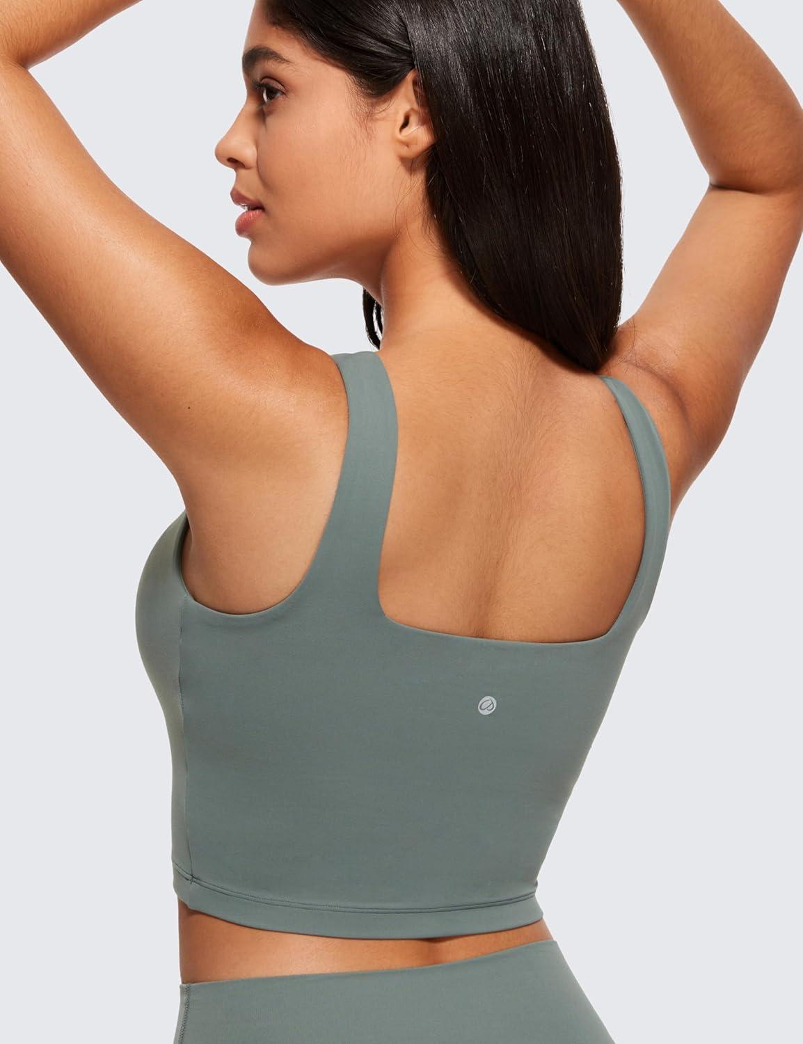 imageCRZ YOGA Butterluxe Square Neck Crop Tank Tops for Women Workout Longline Sports Bras Padded Yoga CamisoleGrey Sage