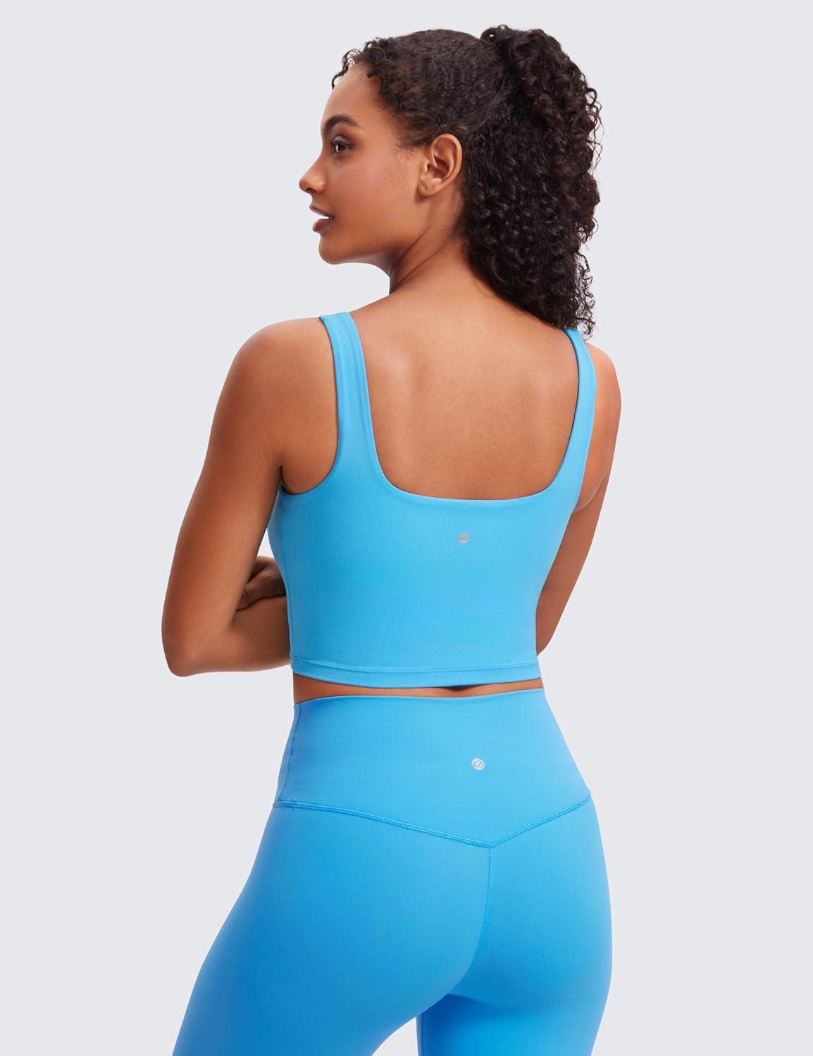 imageCRZ YOGA Butterluxe Square Neck Crop Tank Tops for Women Workout Longline Sports Bras Padded Yoga CamisoleKayak Blue
