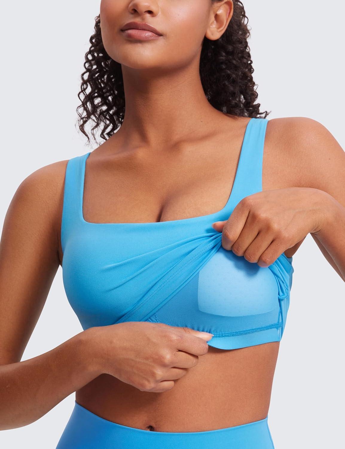 imageCRZ YOGA Butterluxe Square Neck Crop Tank Tops for Women Workout Longline Sports Bras Padded Yoga CamisoleKayak Blue