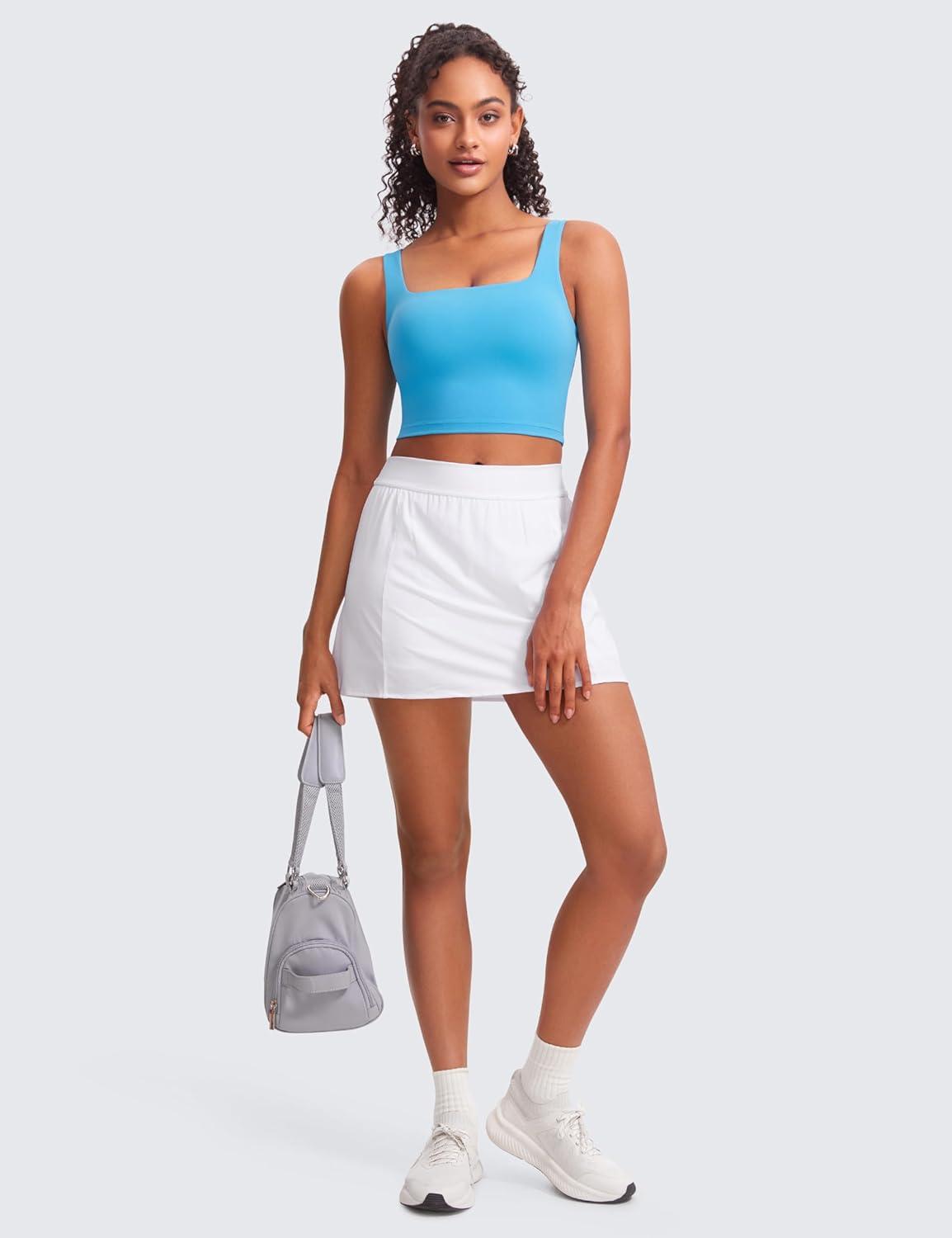 imageCRZ YOGA Butterluxe Square Neck Crop Tank Tops for Women Workout Longline Sports Bras Padded Yoga CamisoleKayak Blue